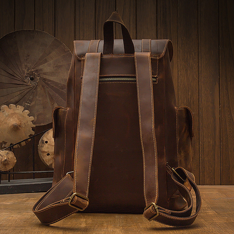 Retro Leather Men's Backpack - Crazy Horse Leather Casual Bag for Men - ArtOm_farm™ LEATHER