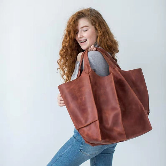 Shoulder Handbag Oil Wax Leather - Vintage Soft Leather Design - ArtOm_farm™ LEATHER 
