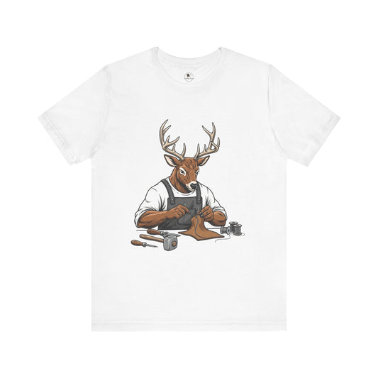 Artisan Deer Graphic Tee for Nature Lovers - Cute Animal Shirt, Unisex Casual Wear, Perfect Handyman Gift - ArtOm_farm™ LEATHER