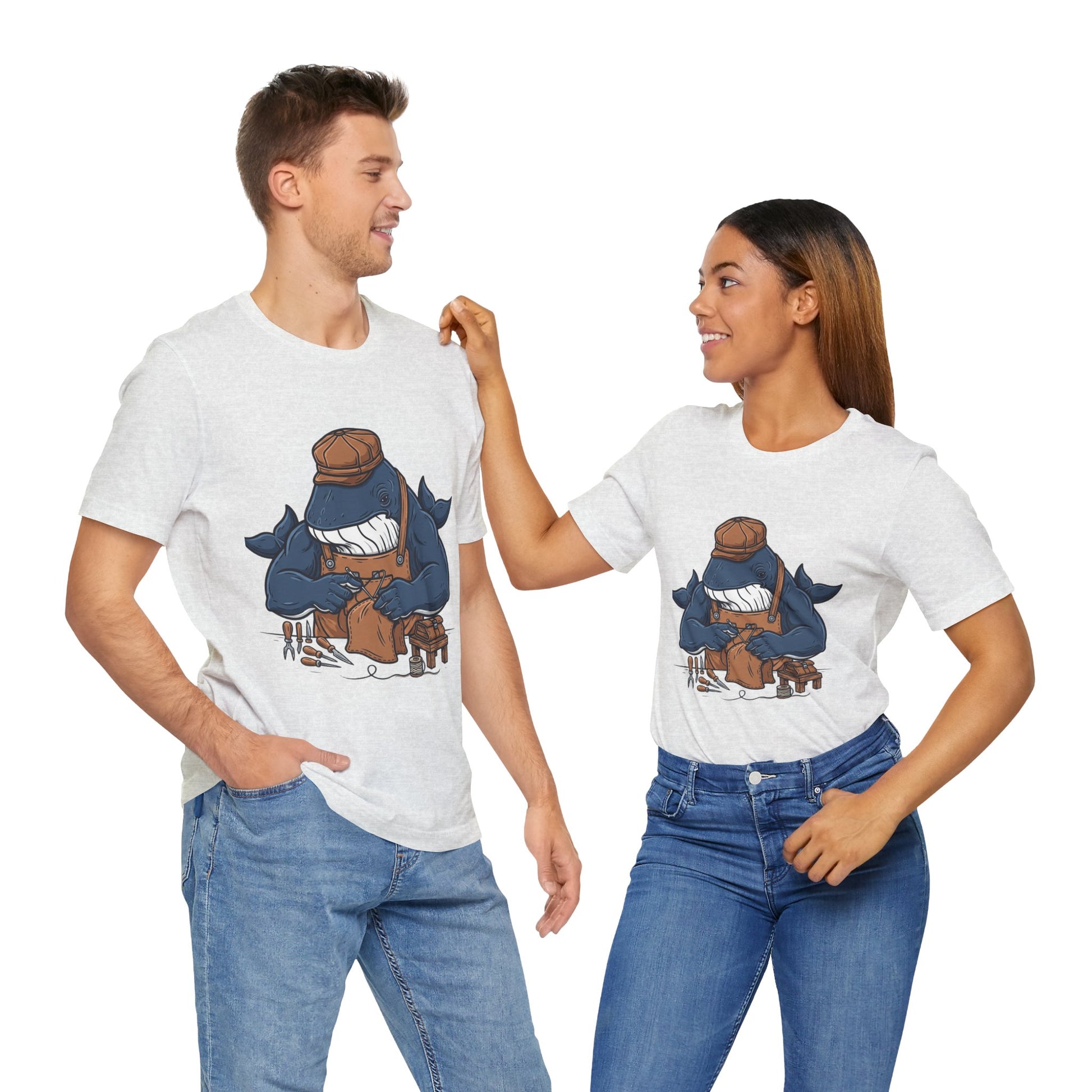 Crafty Shark Tee - Fun Unisex Casual Shirt for Ocean Lovers, Unique Gift Idea and Art Inspired Apparel - ArtOm_farm™ LEATHER 