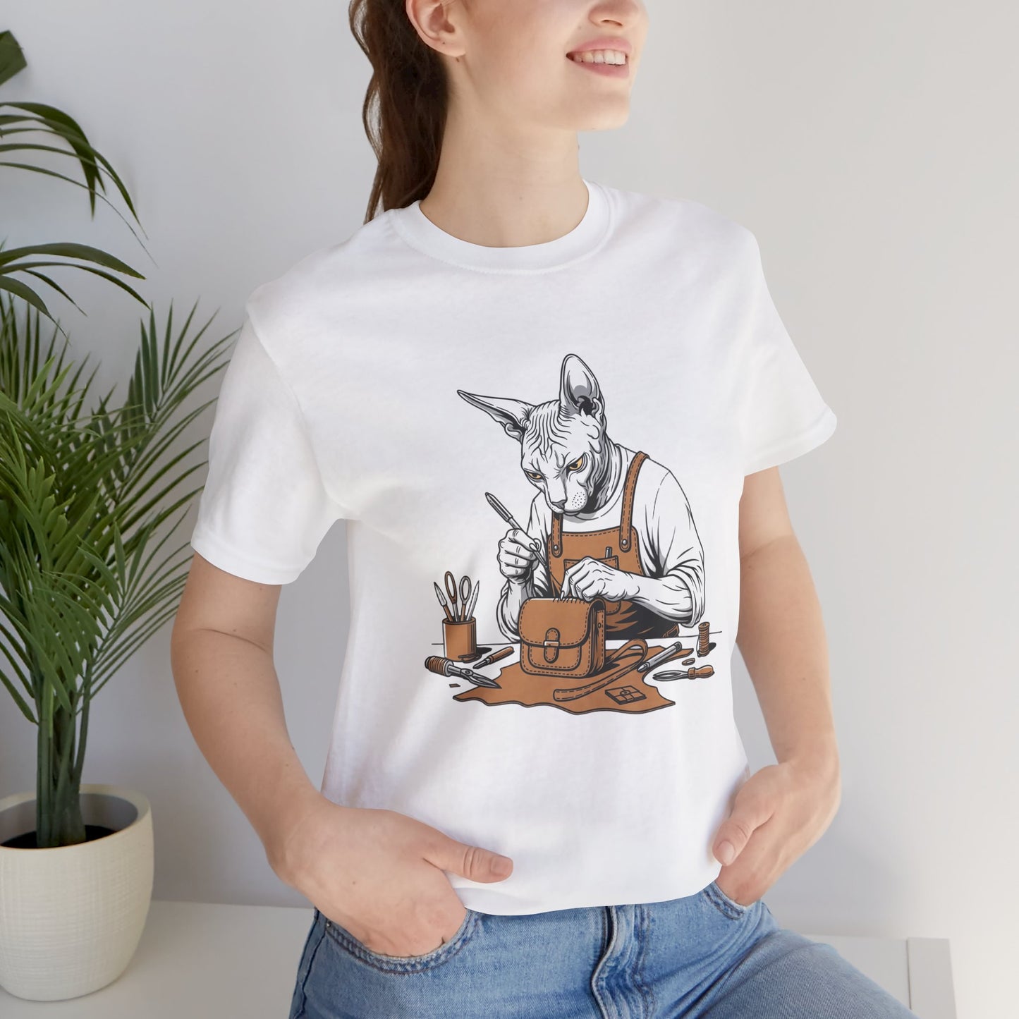 Creative Cat Shirt Unisex Tee, Cute Animal Shirt, Funny Gift for Pet Lovers, Perfect for Art Enthusiasts, Birthday, Casual Wear - ArtOm_farm™ LEATHER
