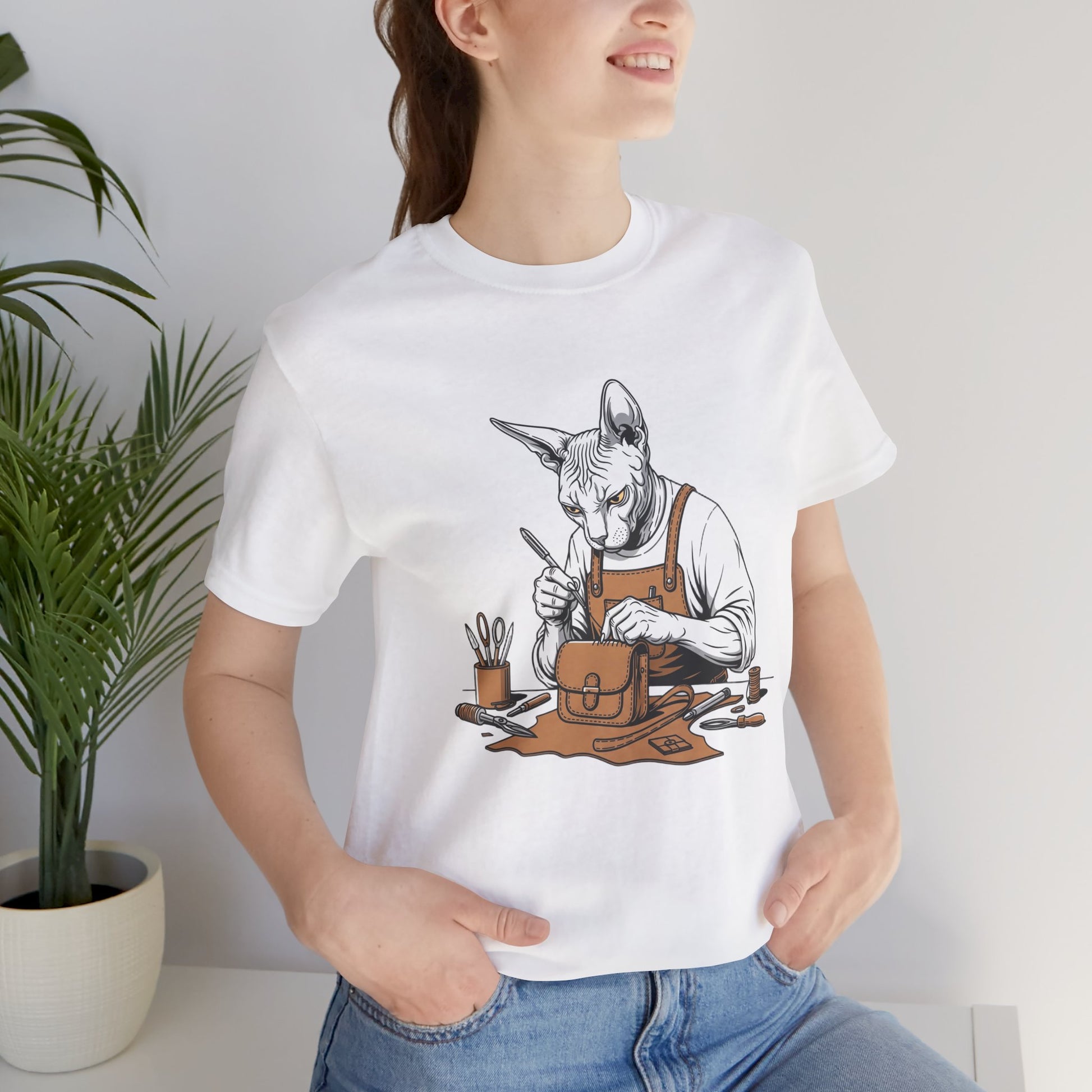 Creative Cat Shirt Unisex Tee, Cute Animal Shirt, Funny Gift for Pet Lovers, Perfect for Art Enthusiasts, Birthday, Casual Wear - ArtOm_farm™ LEATHER