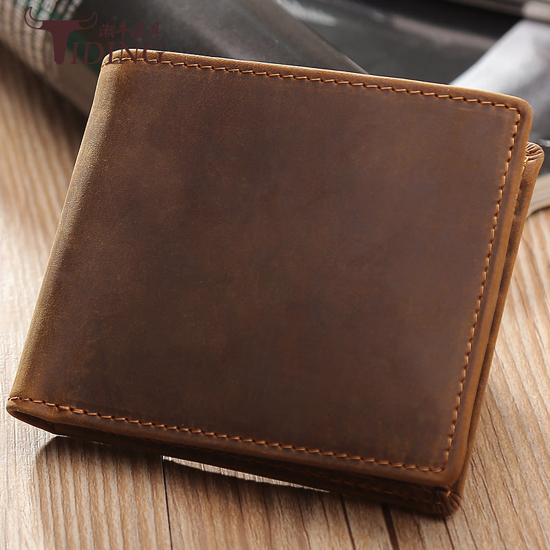 Vintage Leather Wallet - Handmade Crazy Horse Leather Short Strap Wallet - ArtOm_farm™ LEATHER 