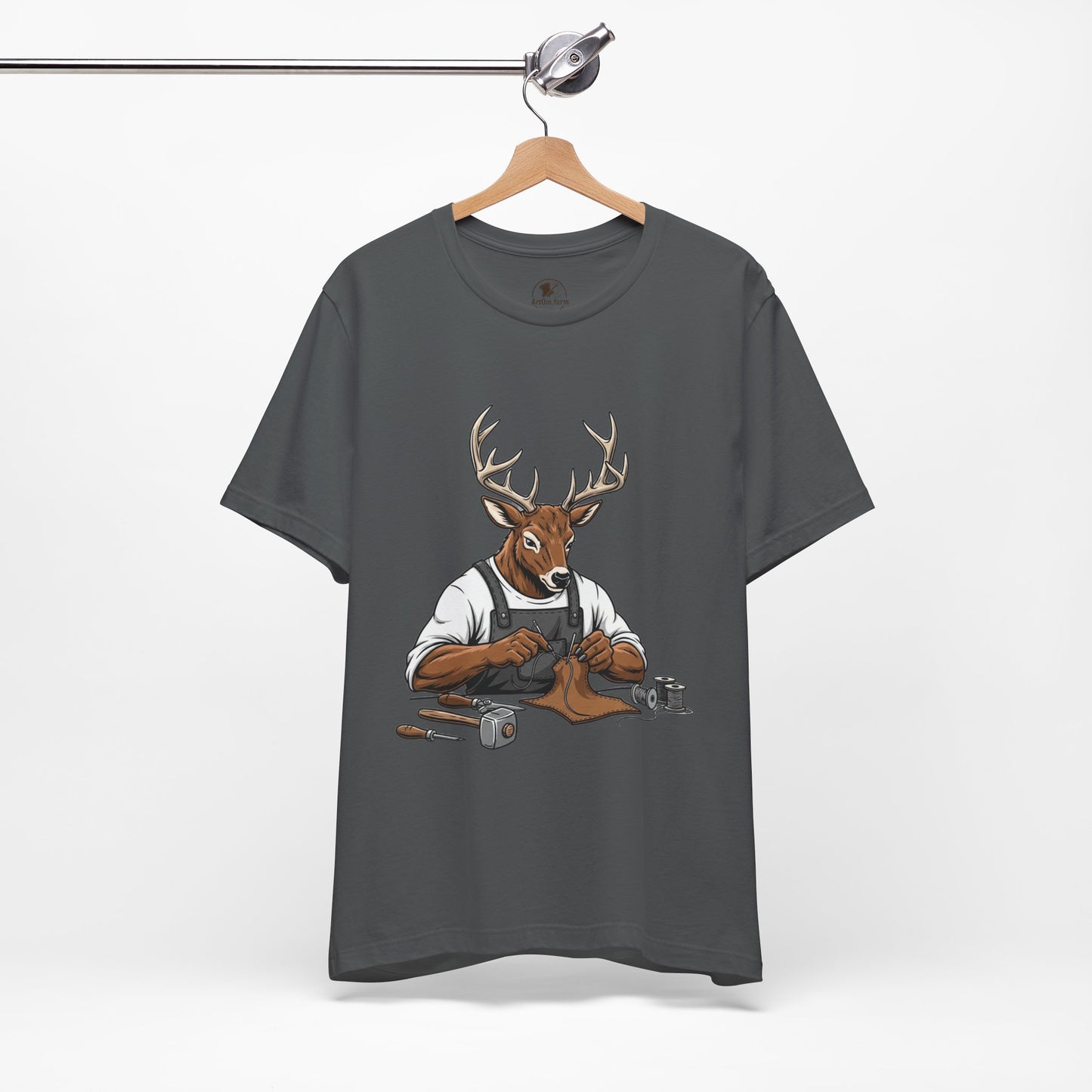 Artisan Deer Graphic Tee for Nature Lovers - Cute Animal Shirt, Unisex Casual Wear, Perfect Handyman Gift - ArtOm_farm™ LEATHER 