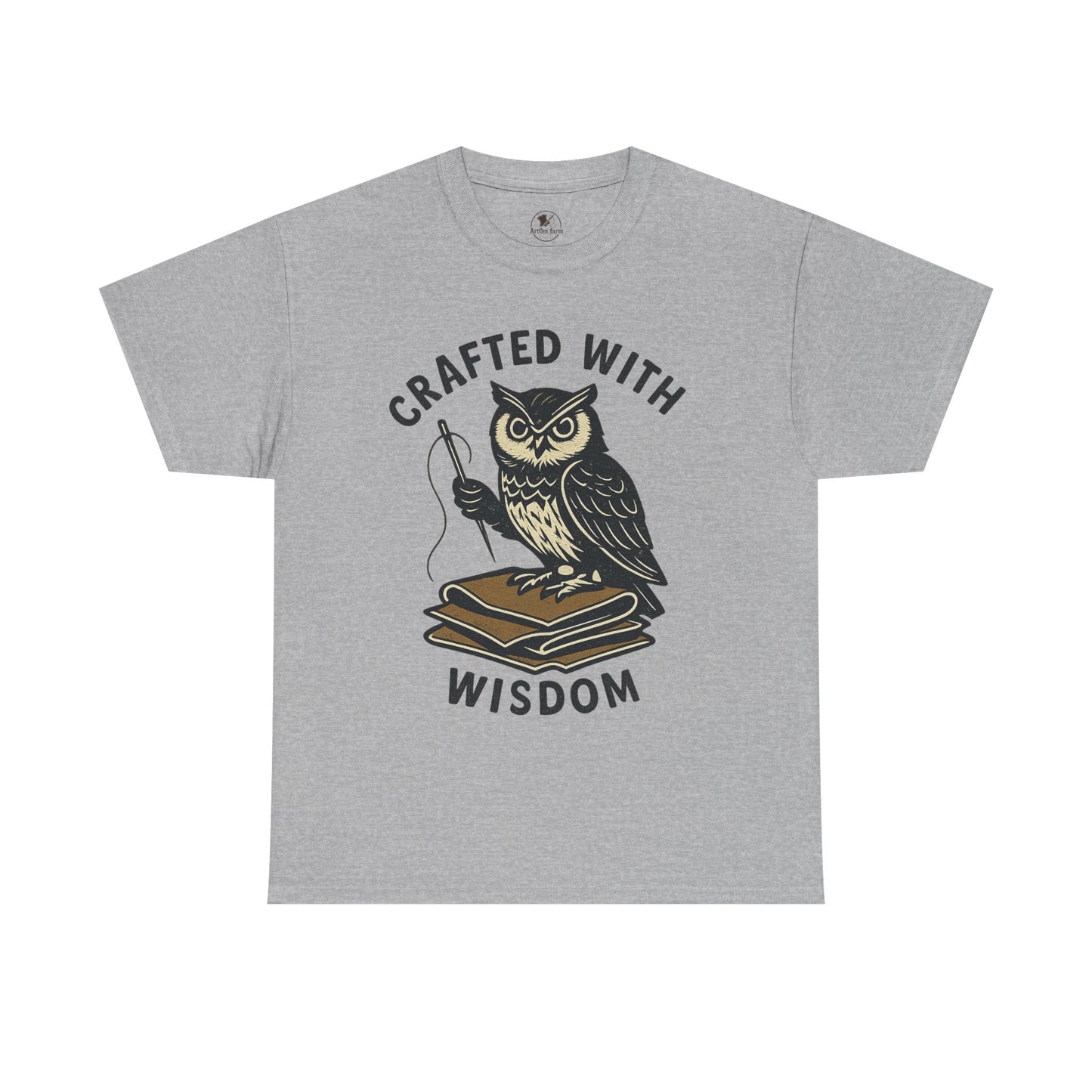 Crafted with Wisdom Owl Graphic Tee - Unisex Heavy Cotton Shirt for Book Lovers and Writers - ArtOm_farm™ LEATHER