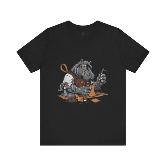 Hippo Sewing T-Shirt - Unique Unisex Tee for Crafters, Fun Animal Lover Shirt, Perfect Birthday Gift - ArtOm_farm™ LEATHER