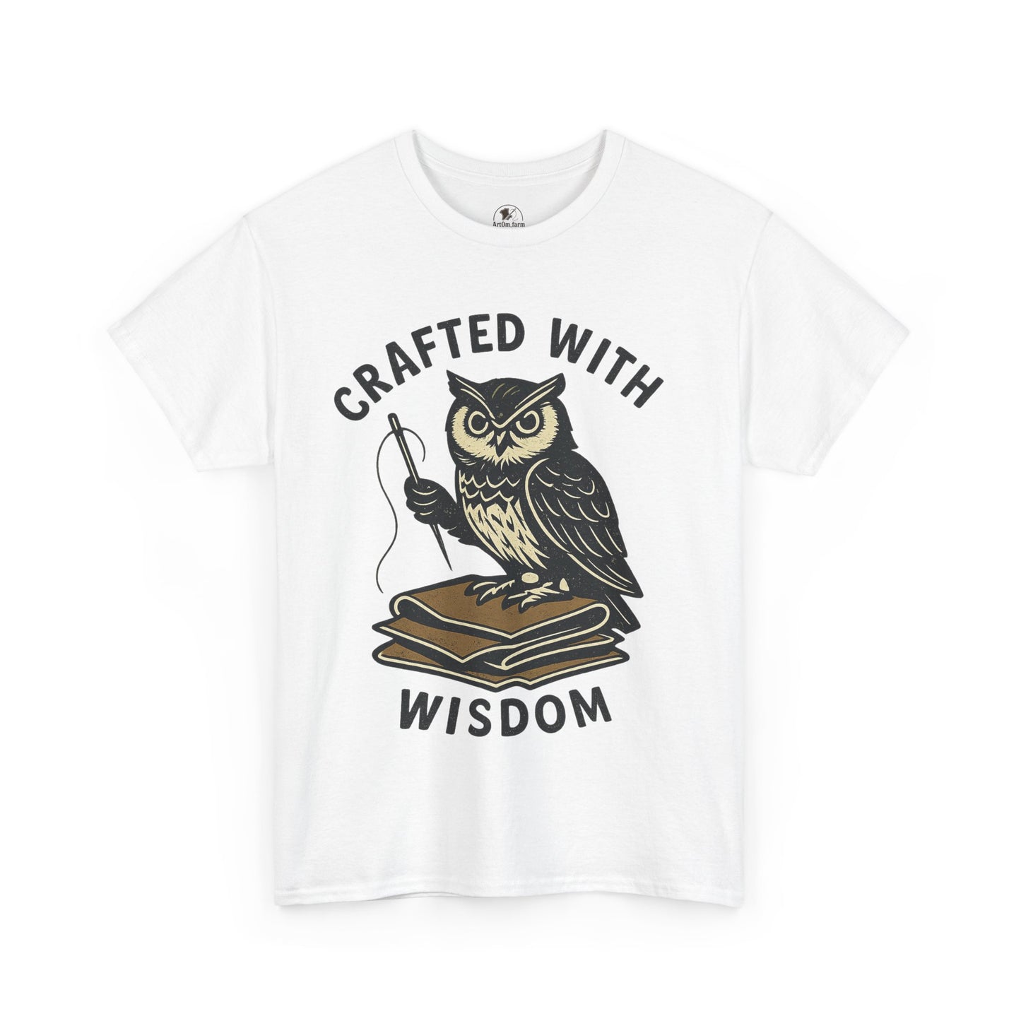 Crafted with Wisdom Owl Graphic Tee - Unisex Heavy Cotton Shirt for Book Lovers and Writers - ArtOm_farm™ LEATHER