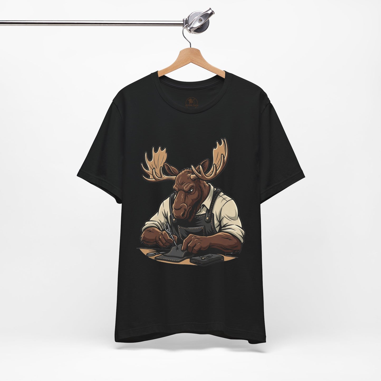 Moose Graphic Tee - Funny Animal Shirt for Nature Lovers, Unique Casual Outfit in Woodland Style - ArtOm_farm™ LEATHER 