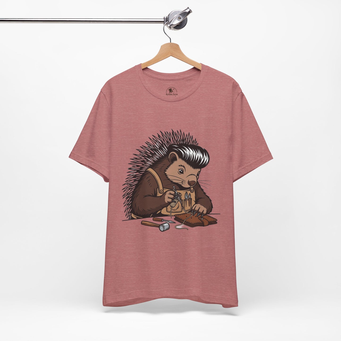 Quirky Hedgehog T-Shirt - Cute Animal Tee for Crafting Enthusiasts and Nature Lovers - Unisex Short Sleeve Shirt - ArtOm_farm™ LEATHER 