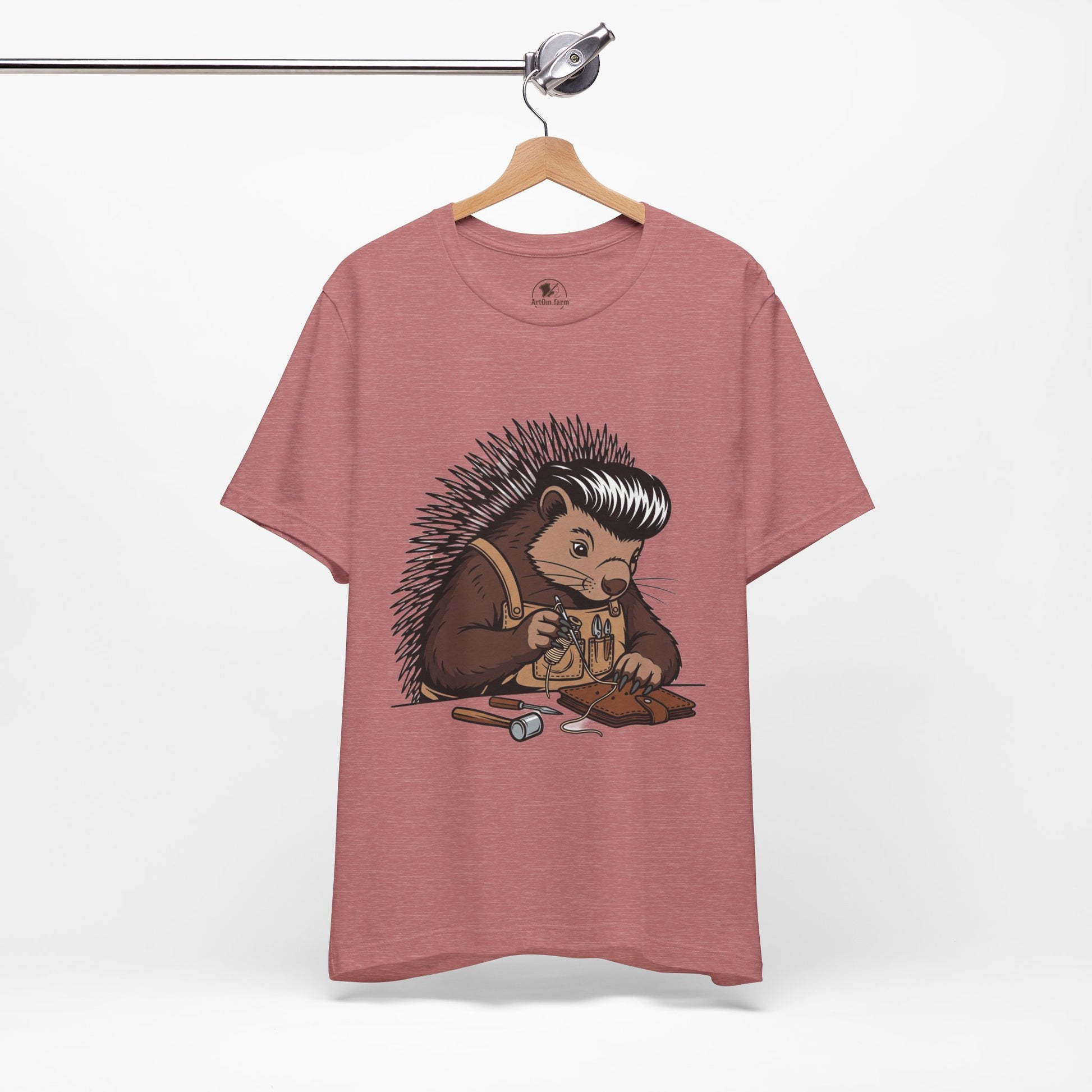 Quirky Hedgehog T-Shirt - Cute Animal Tee for Crafting Enthusiasts and Nature Lovers - Unisex Short Sleeve Shirt - ArtOm_farm™ LEATHER 