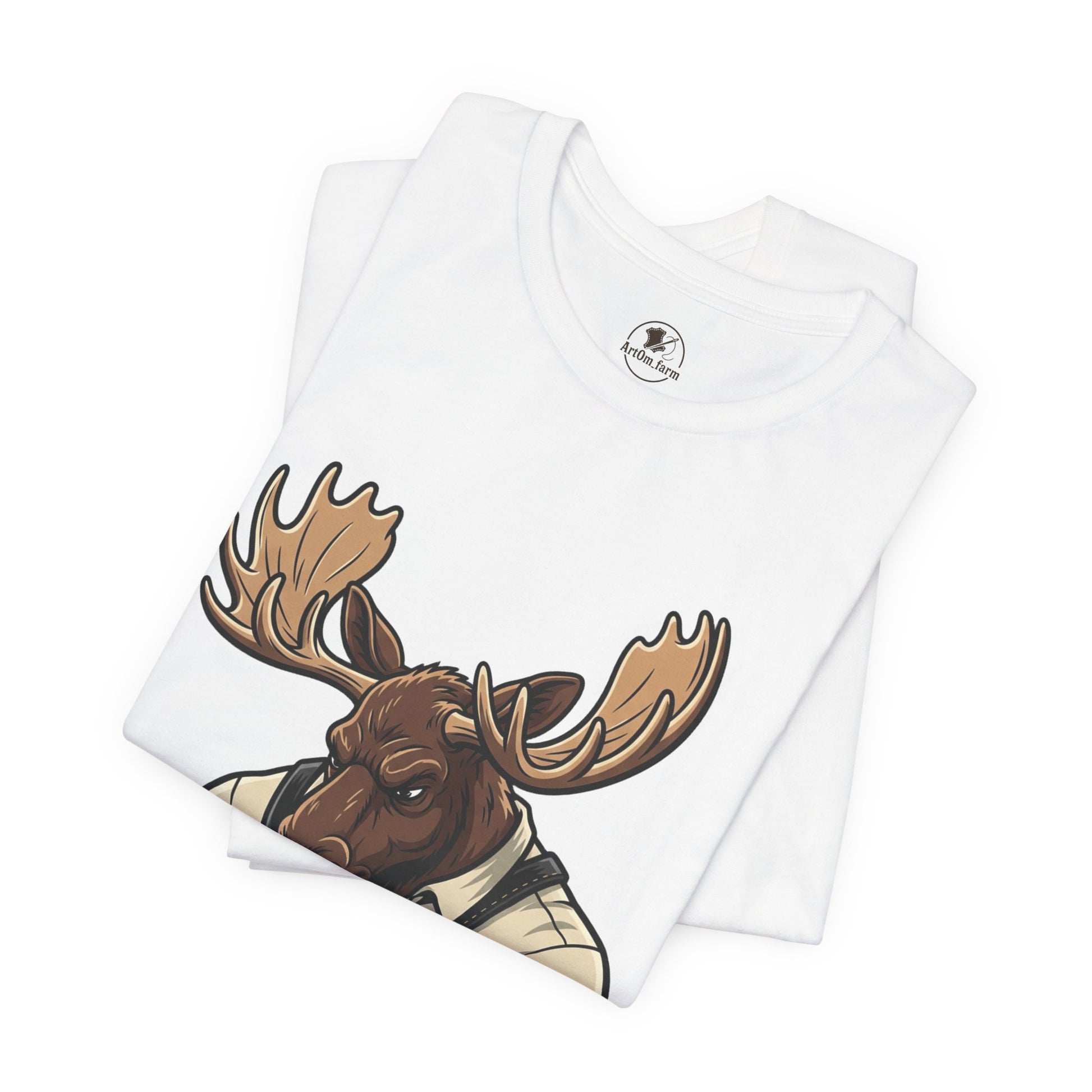 Moose Graphic Tee - Funny Animal Shirt for Nature Lovers, Unique Casual Outfit in Woodland Style - ArtOm_farm™ LEATHER