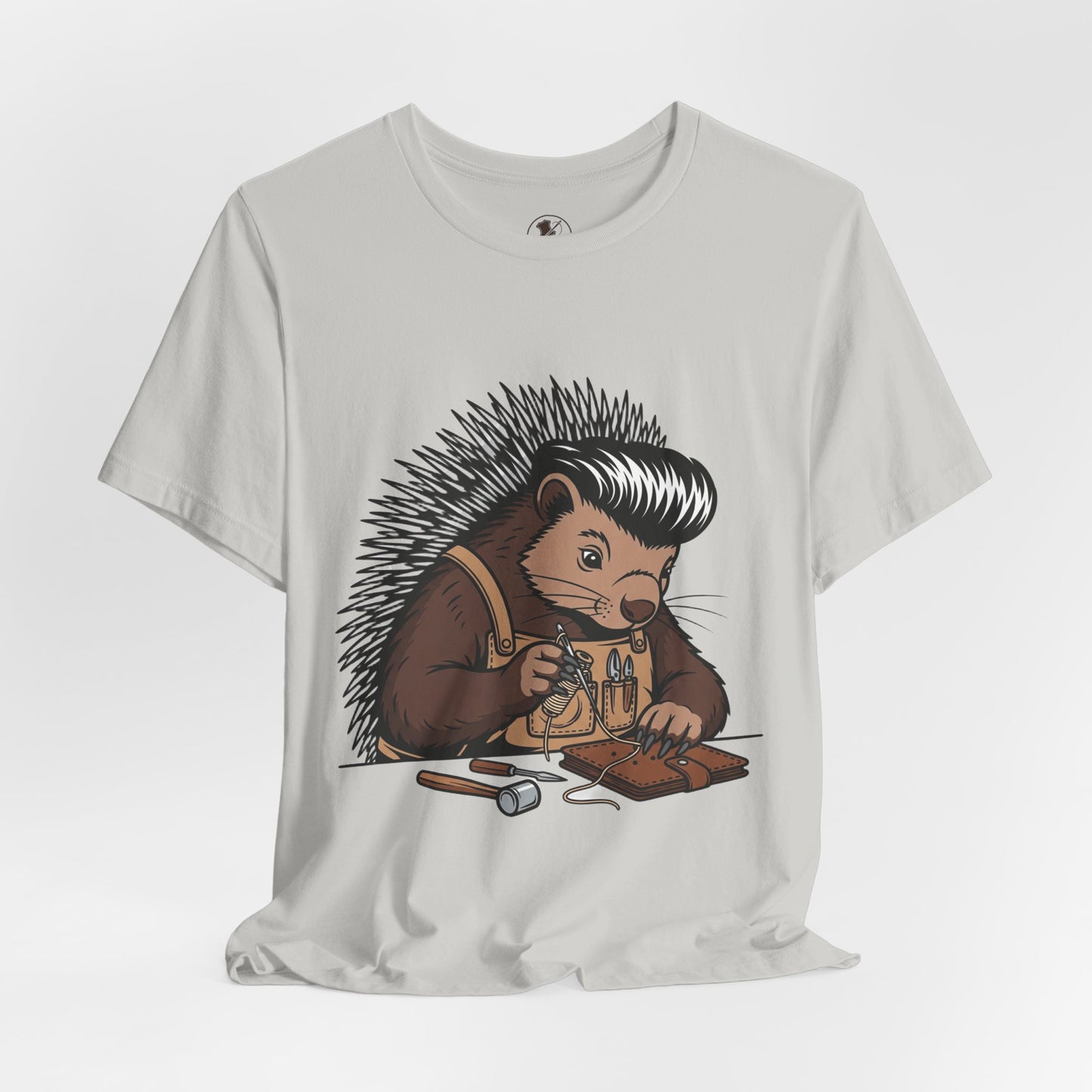 Quirky Hedgehog T-Shirt - Cute Animal Tee for Crafting Enthusiasts and Nature Lovers - Unisex Short Sleeve Shirt - ArtOm_farm™ LEATHER 