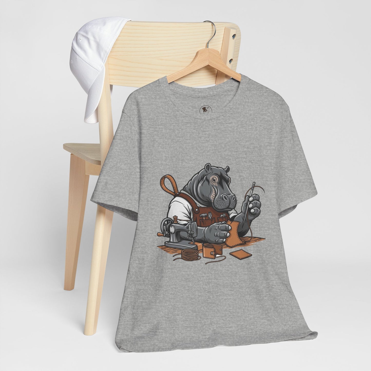 Hippo Sewing T-Shirt - Unique Unisex Tee for Crafters, Fun Animal Lover Shirt, Perfect Birthday Gift - ArtOm_farm™ LEATHER 