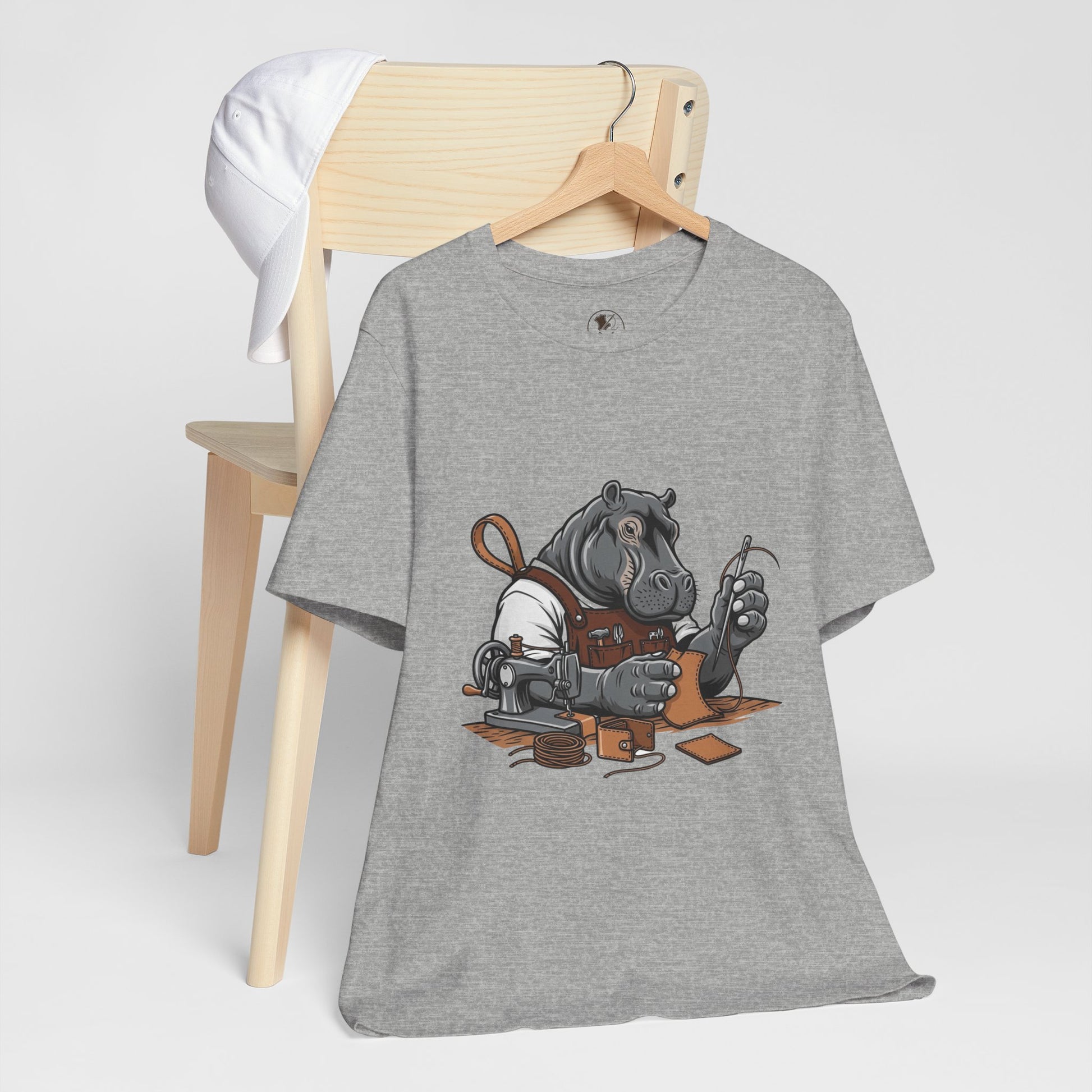 Hippo Sewing T-Shirt - Unique Unisex Tee for Crafters, Fun Animal Lover Shirt, Perfect Birthday Gift - ArtOm_farm™ LEATHER 