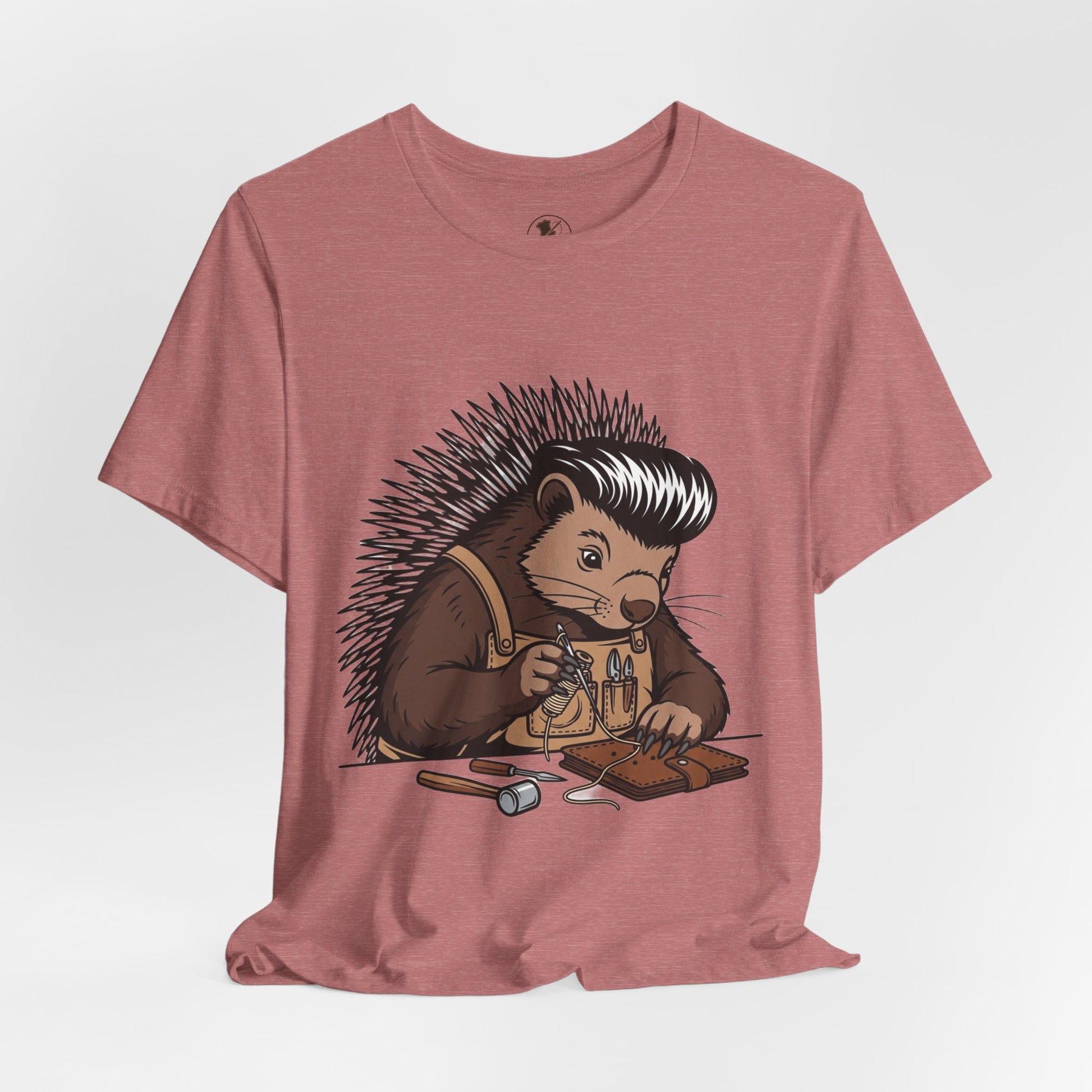 Quirky Hedgehog T-Shirt - Cute Animal Tee for Crafting Enthusiasts and Nature Lovers - Unisex Short Sleeve Shirt - ArtOm_farm™ LEATHER 