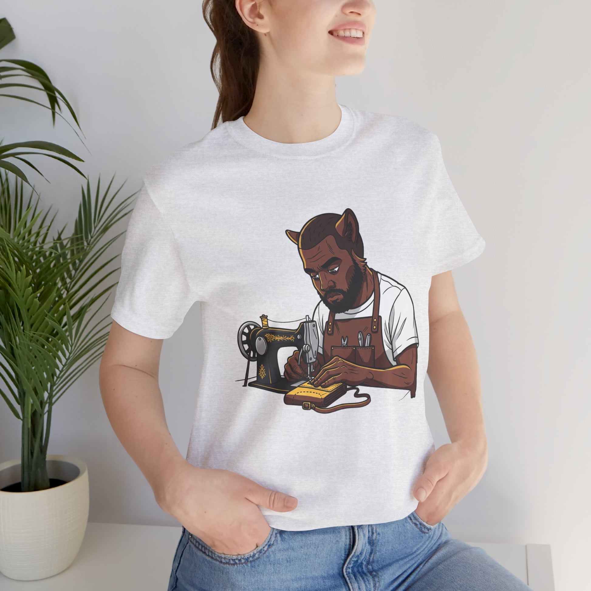 Crafty Cat Sewing T-Shirt, Funny Handmade Apparel for Cat Lovers and Creatives - ArtOm_farm™ LEATHER 