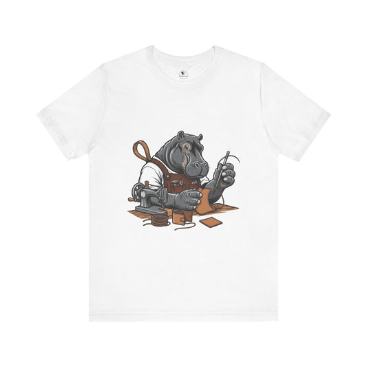 Hippo Sewing T-Shirt - Unique Unisex Tee for Crafters, Fun Animal Lover Shirt, Perfect Birthday Gift - ArtOm_farm™ LEATHER