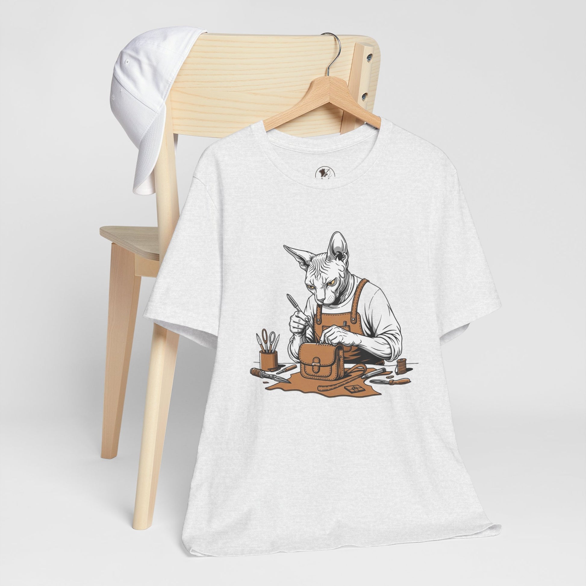 Creative Cat Shirt Unisex Tee, Cute Animal Shirt, Funny Gift for Pet Lovers, Perfect for Art Enthusiasts, Birthday, Casual Wear - ArtOm_farm™ LEATHER 