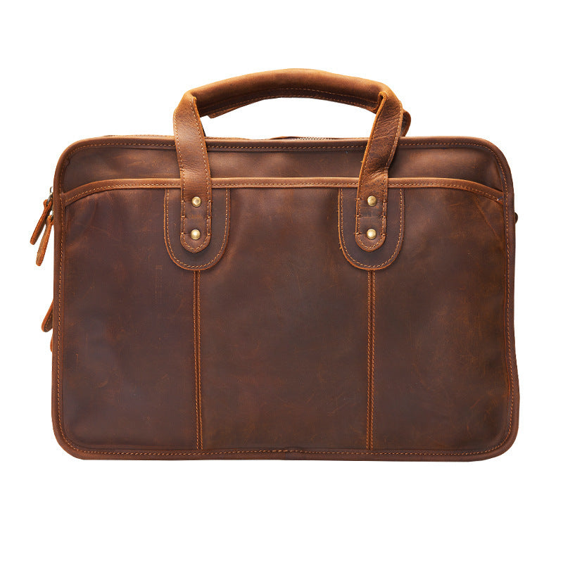 Large Capacity Leather Briefcase for Men - Retro Crazy Horse Design - ArtOm_farm™ LEATHER