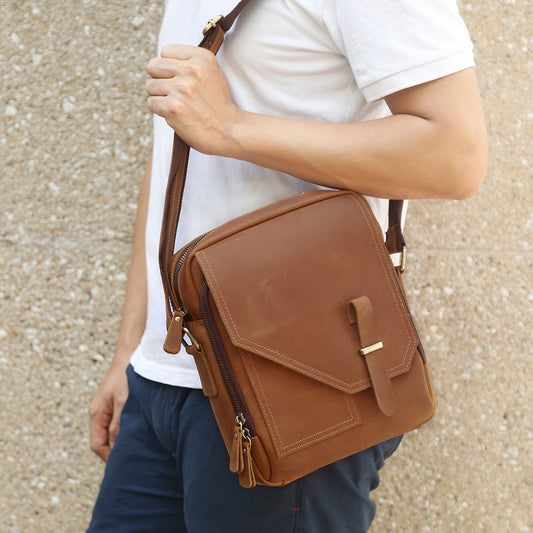 Crossbody Bag Men's Leather Crazy Horse Retro Style - ArtOm_farm™ LEATHER
