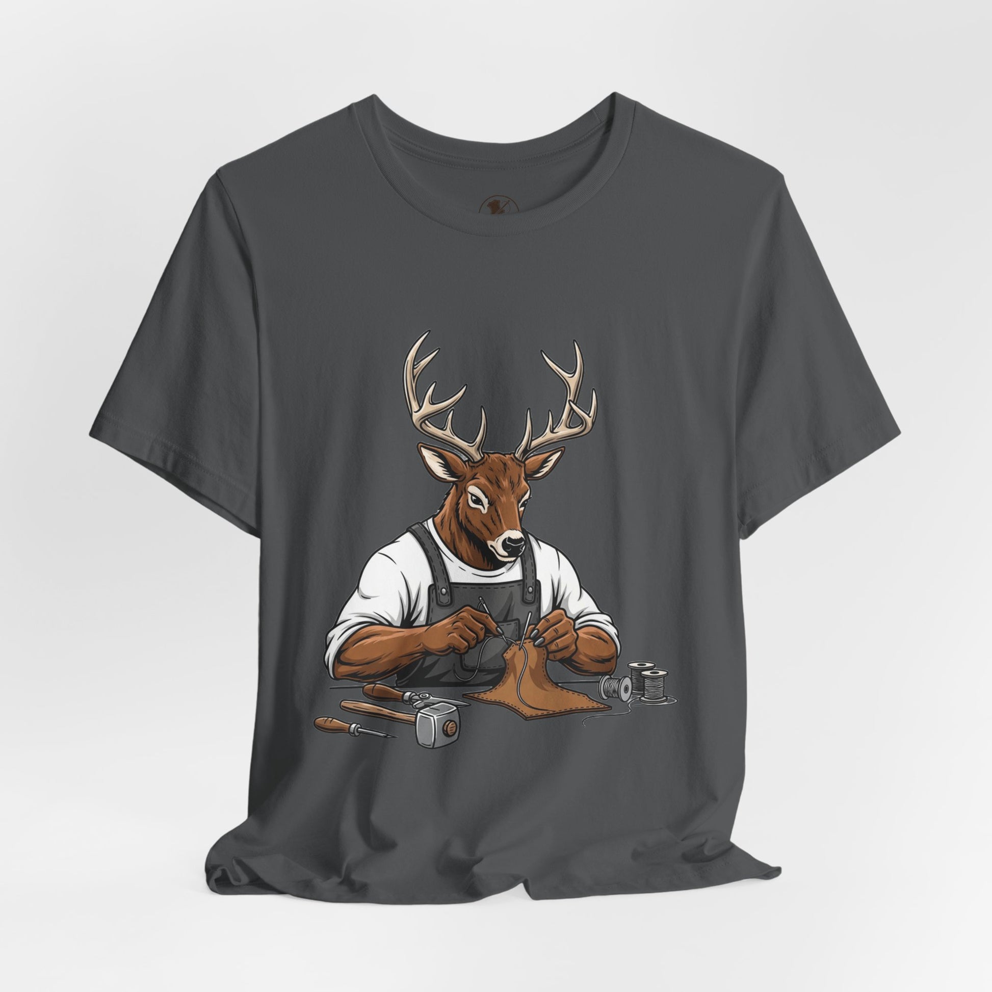 Artisan Deer Graphic Tee for Nature Lovers - Cute Animal Shirt, Unisex Casual Wear, Perfect Handyman Gift - ArtOm_farm™ LEATHER 