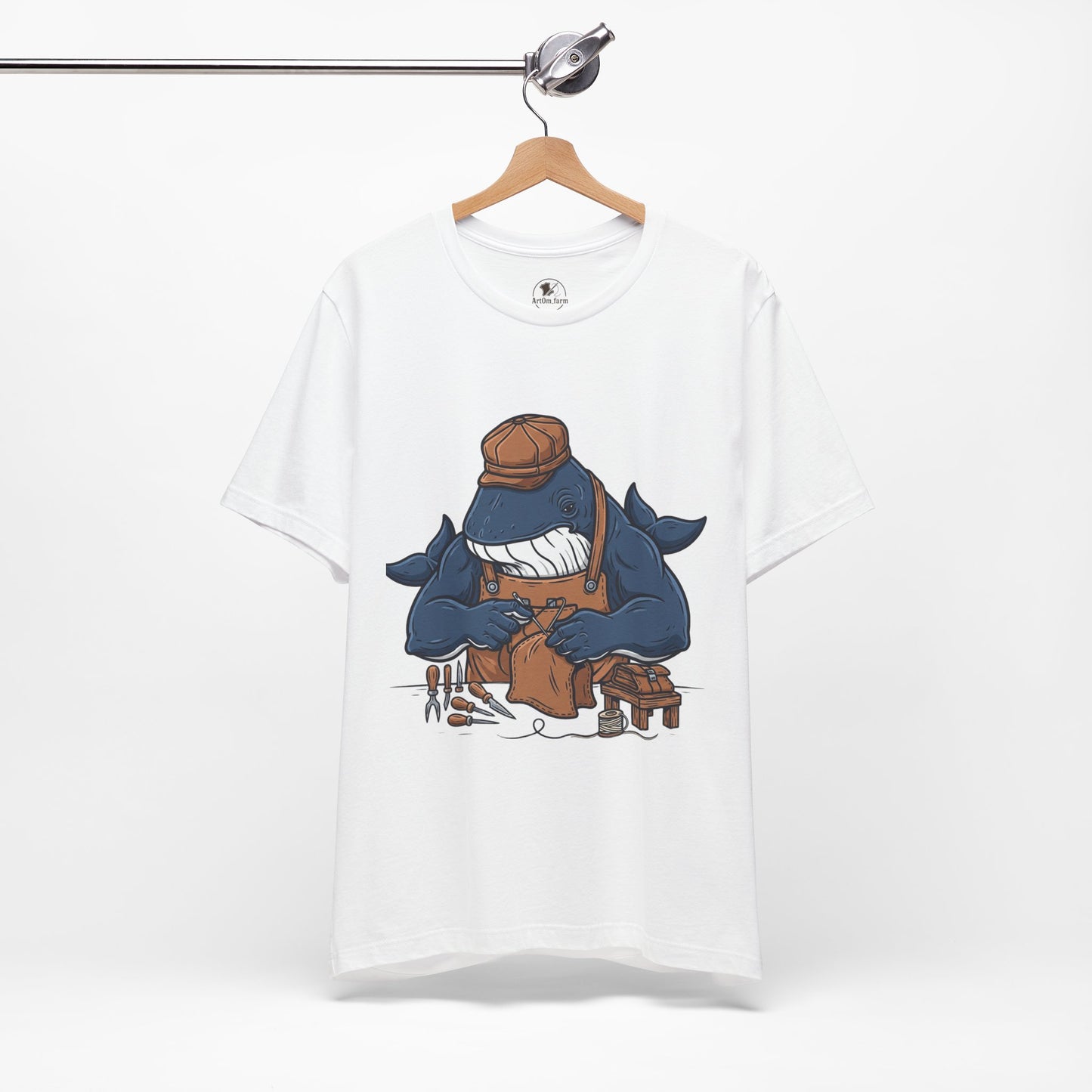 Crafty Shark Tee - Fun Unisex Casual Shirt for Ocean Lovers, Unique Gift Idea and Art Inspired Apparel - ArtOm_farm™ LEATHER