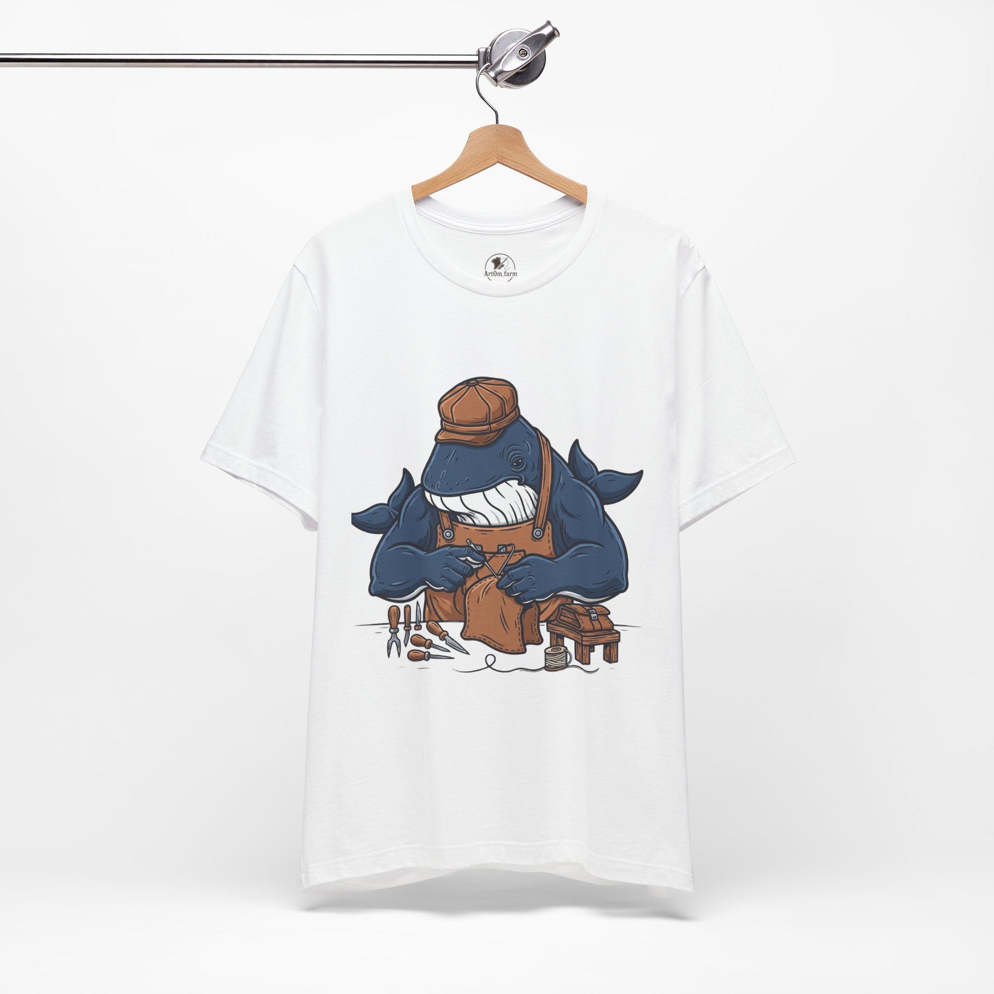 Crafty Shark Tee - Fun Unisex Casual Shirt for Ocean Lovers, Unique Gift Idea and Art Inspired Apparel - ArtOm_farm™ LEATHER