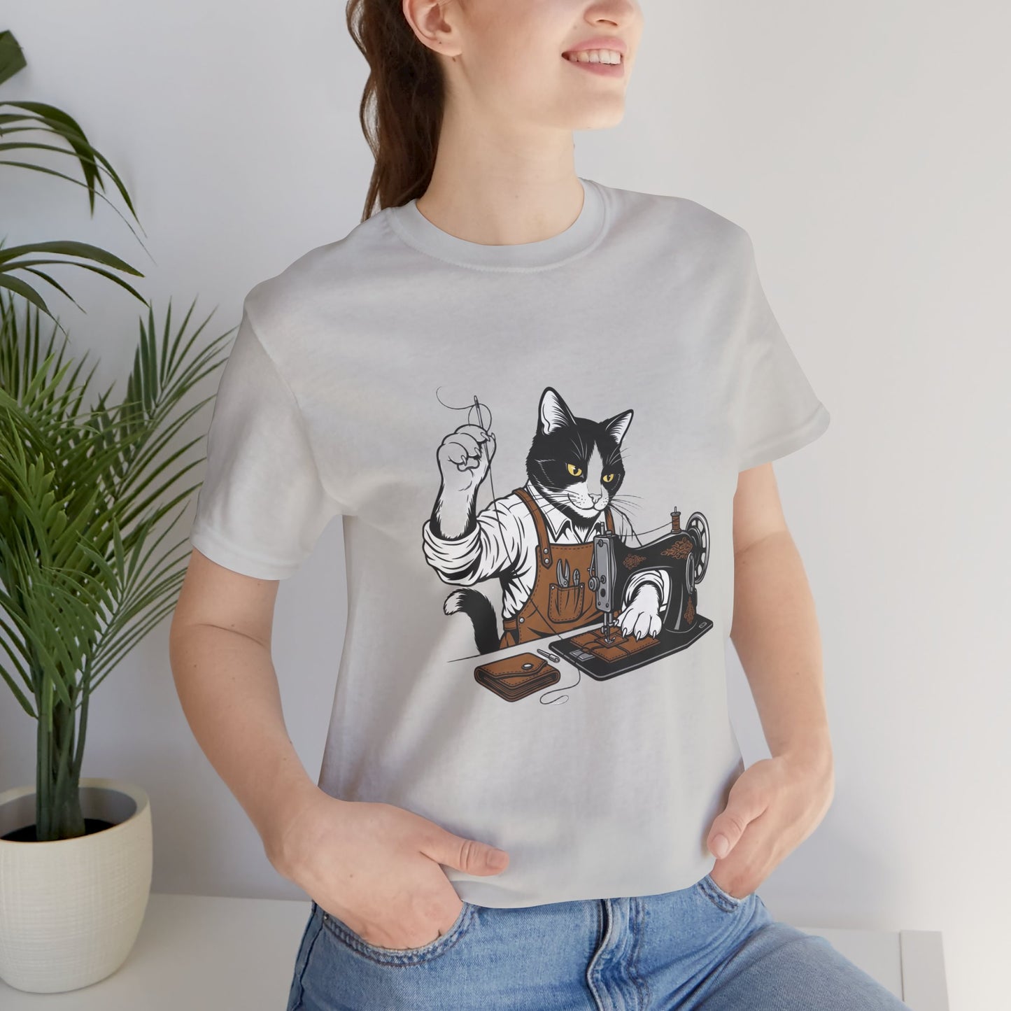 Crafty Cat Sewing Tee - Cute Cat Shirt for Crafters & Sewists, Perfect Gift for Cat Lovers - ArtOm_farm™ LEATHER 