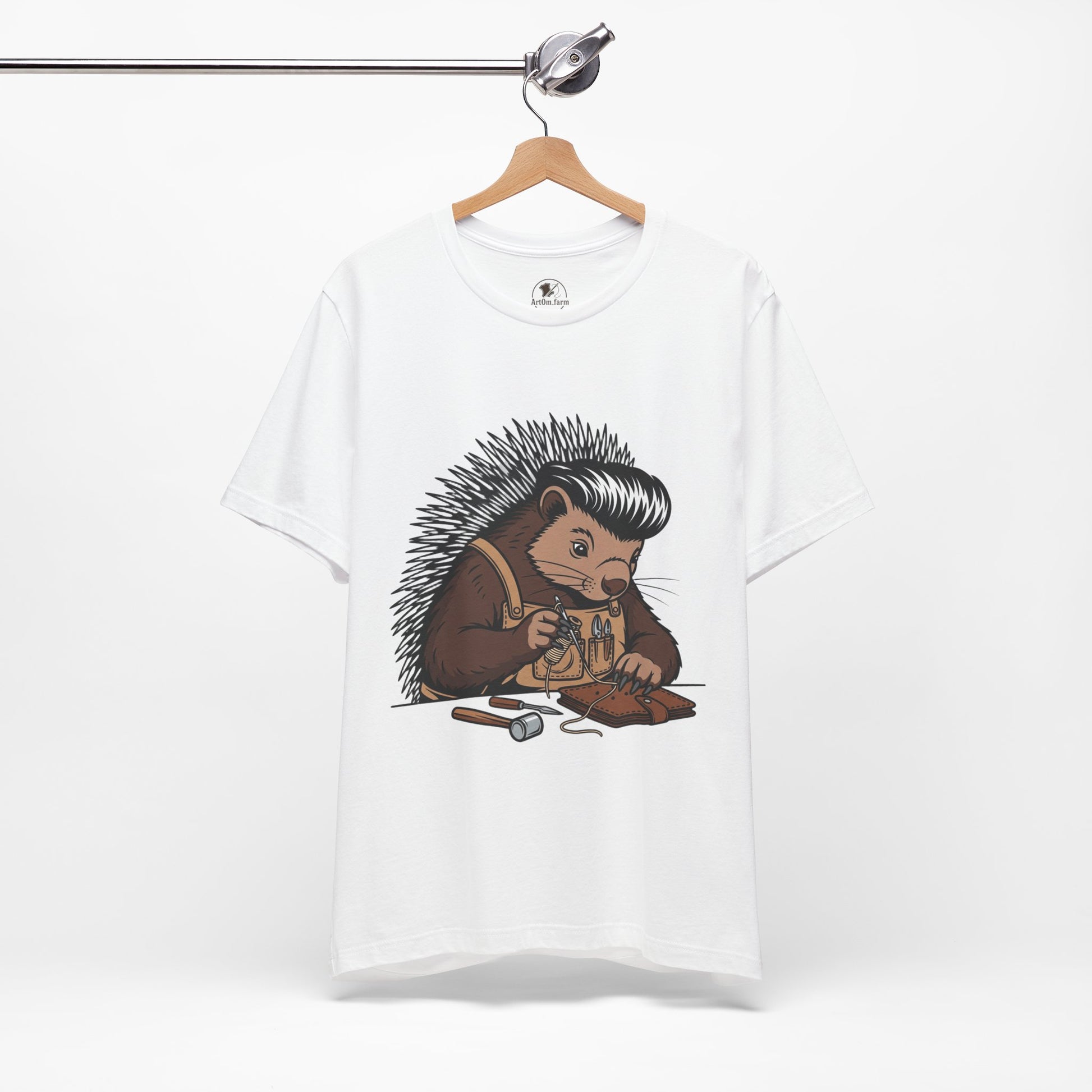 Quirky Hedgehog T-Shirt - Cute Animal Tee for Crafting Enthusiasts and Nature Lovers - Unisex Short Sleeve Shirt - ArtOm_farm™ LEATHER