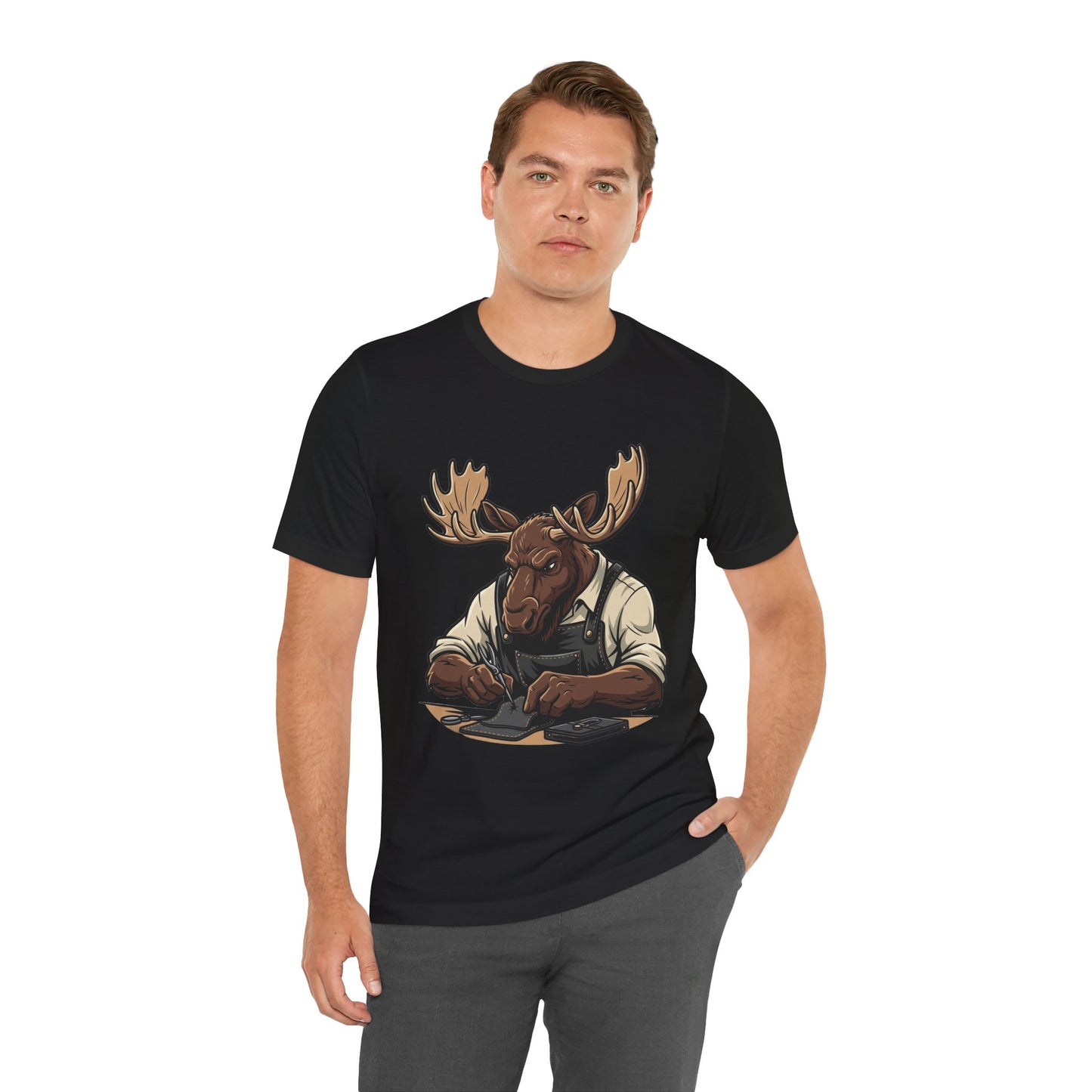 Moose Graphic Tee - Funny Animal Shirt for Nature Lovers, Unique Casual Outfit in Woodland Style - ArtOm_farm™ LEATHER 