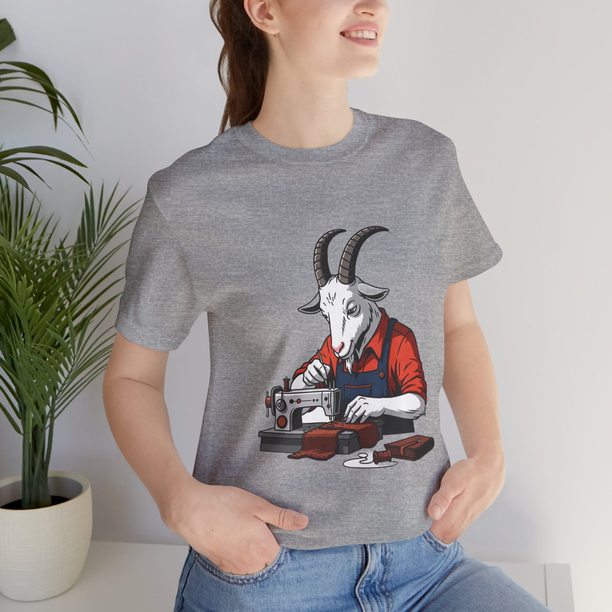 Creative Goat Tailor Tee - Funny Graphic Shirt for Crafters and Art Lovers, Unique Gift for Casual Wear - ArtOm_farm™ LEATHER 