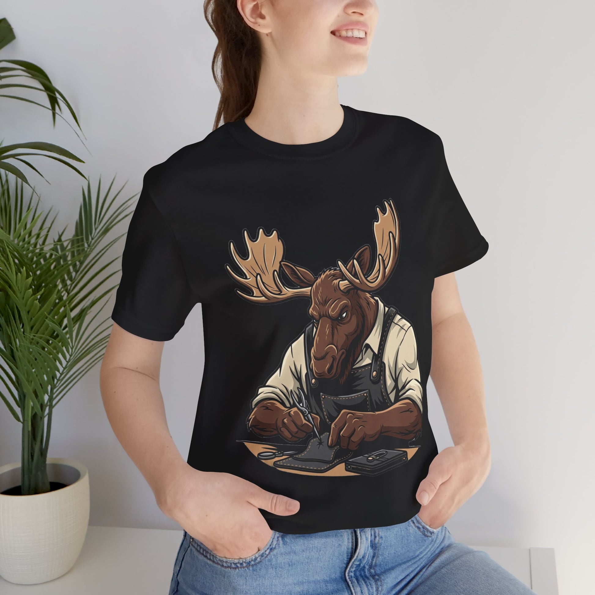 Moose Graphic Tee - Funny Animal Shirt for Nature Lovers, Unique Casual Outfit in Woodland Style - ArtOm_farm™ LEATHER 