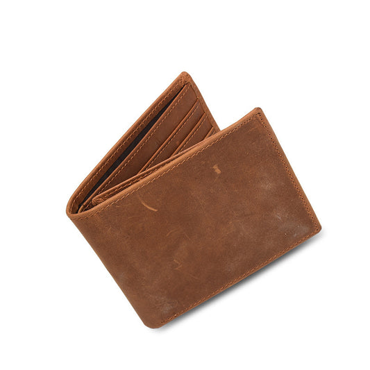 Men's Crazy Horse Leather Wallet with Laser Mark Lettering - ArtOm_farm™ LEATHER 