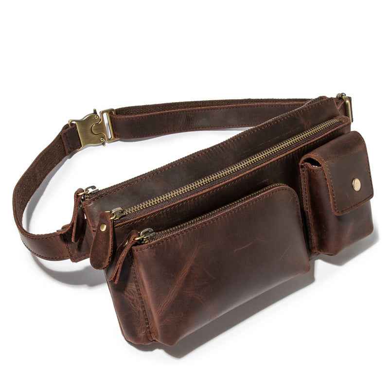 Men's Leather Chest Bag - Retro Crazy Horse Leather Style
