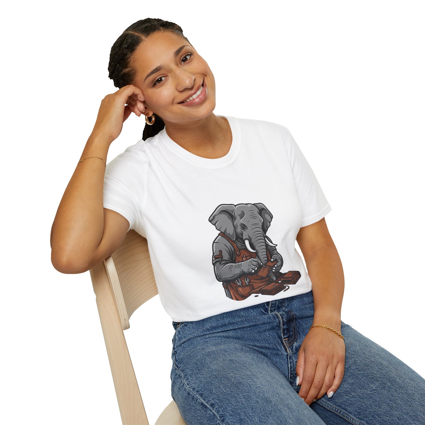 Elephant Craft T-Shirt - Unisex Softstyle Tee for Animal Lovers, Cute Casual Wear, Perfect Gift for Him/Her - ArtOm_farm™ LEATHER