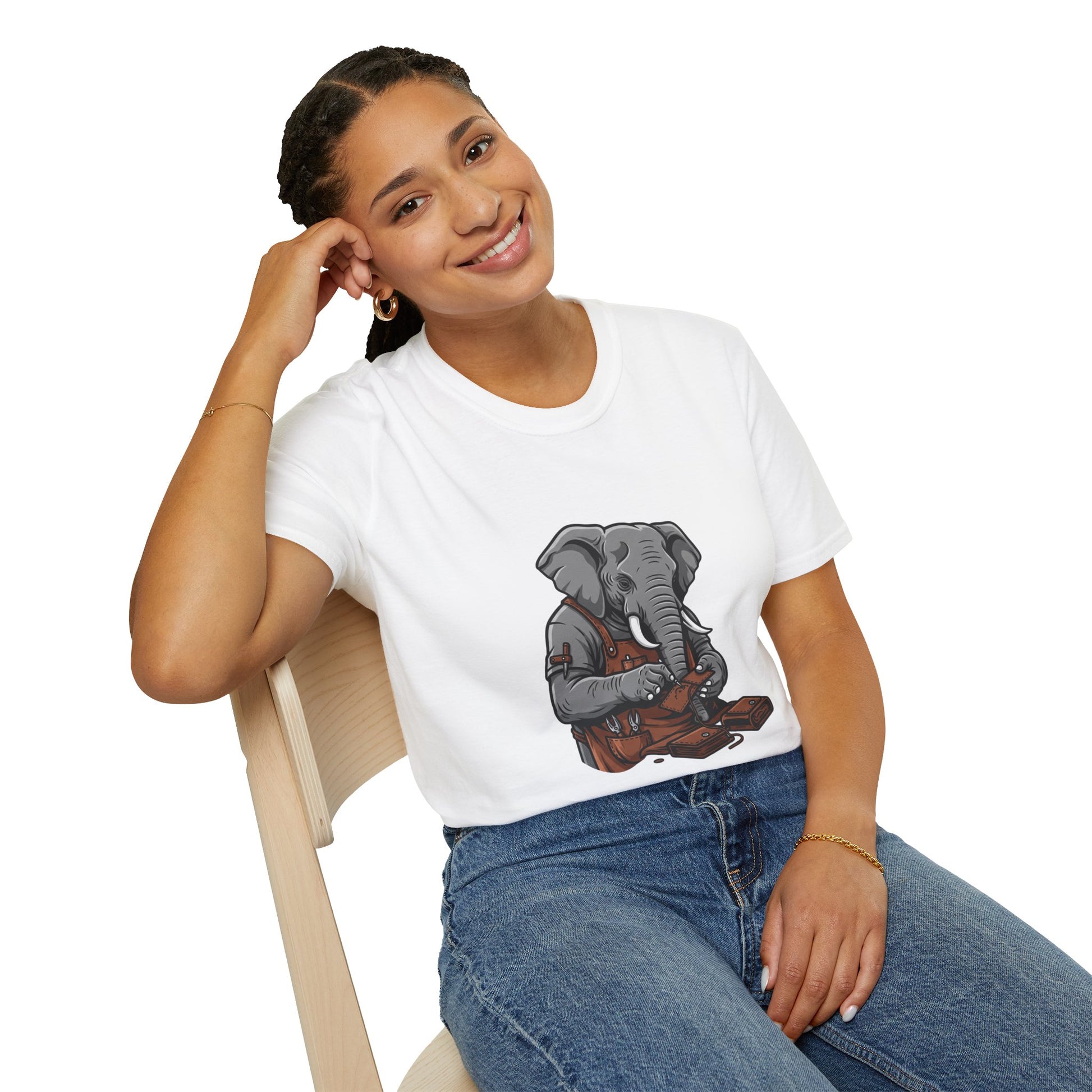 Elephant Craft T-Shirt - Unisex Softstyle Tee for Animal Lovers, Cute Casual Wear, Perfect Gift for Him/Her - ArtOm_farm™ LEATHER