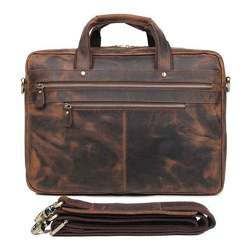 Vintage Men's Leather Briefcase - Crazy Horse Leather Design