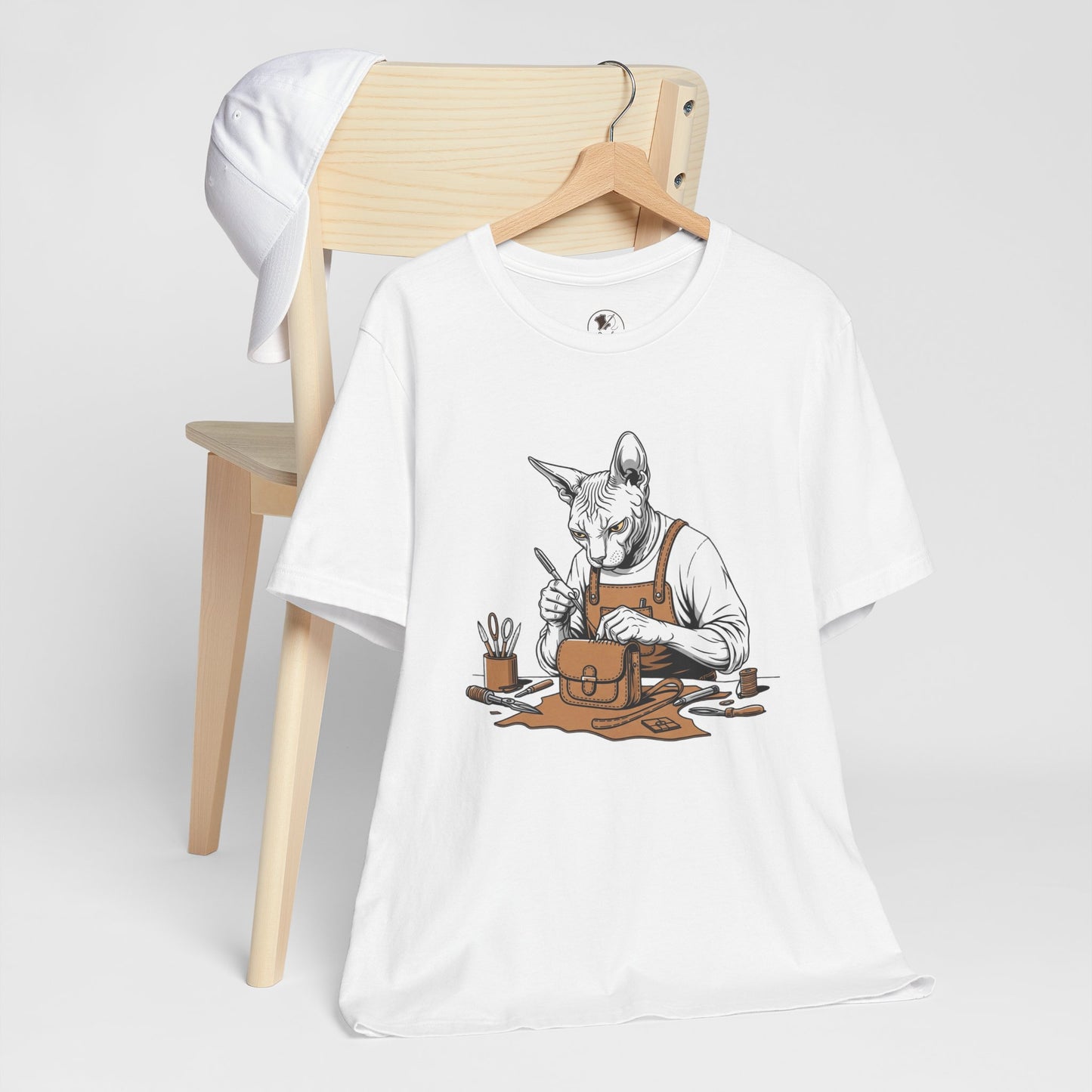 Creative Cat Shirt Unisex Tee, Cute Animal Shirt, Funny Gift for Pet Lovers, Perfect for Art Enthusiasts, Birthday, Casual Wear - ArtOm_farm™ LEATHER