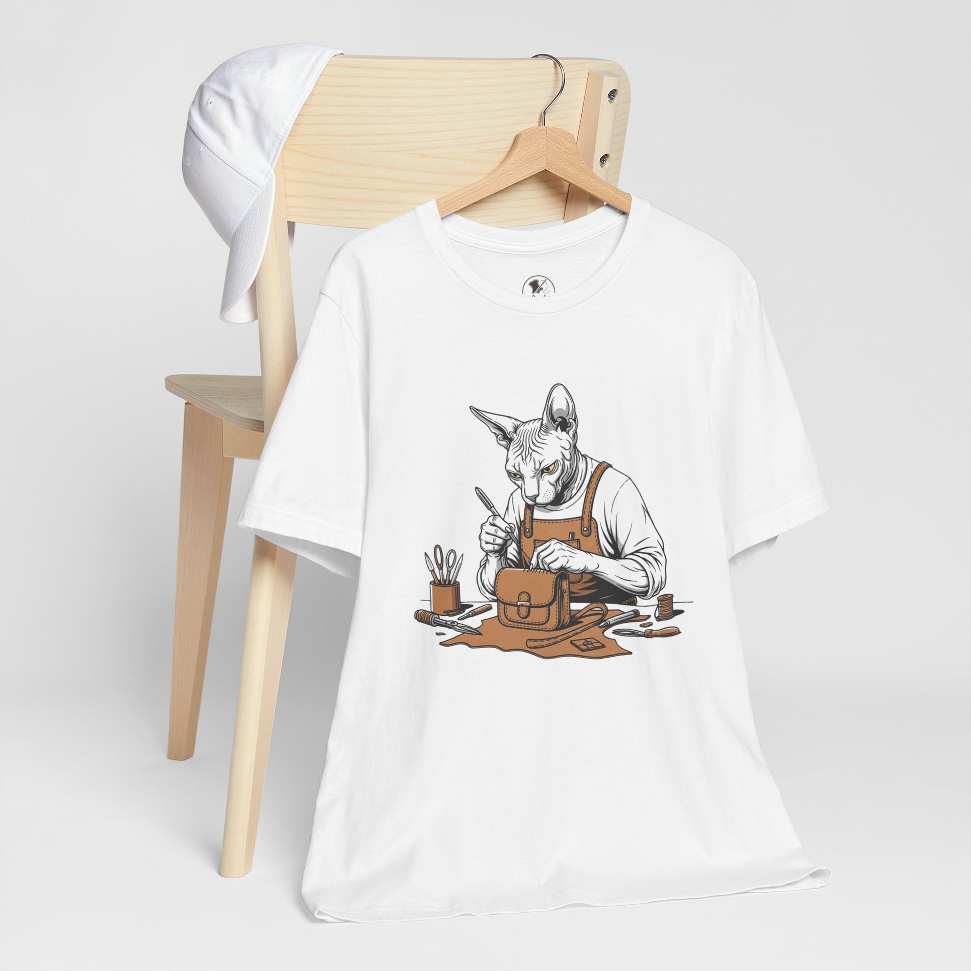 Creative Cat Shirt Unisex Tee, Cute Animal Shirt, Funny Gift for Pet Lovers, Perfect for Art Enthusiasts, Birthday, Casual Wear - ArtOm_farm™ LEATHER