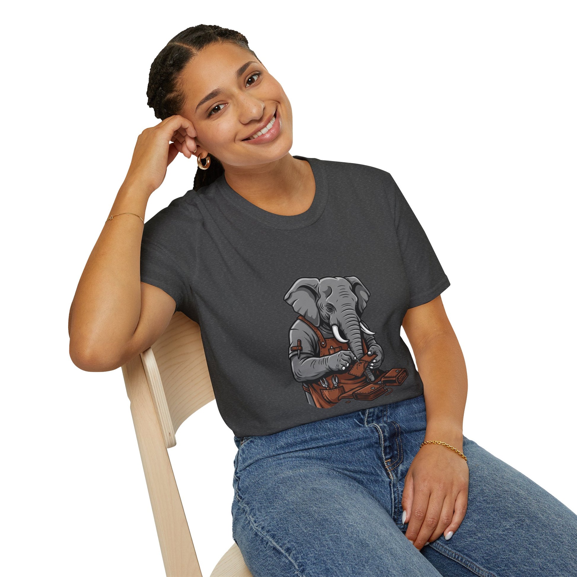 Elephant Craft T-Shirt - Unisex Softstyle Tee for Animal Lovers and Perfect Gift for Him/Her - ArtOm_farm™ LEATHER 