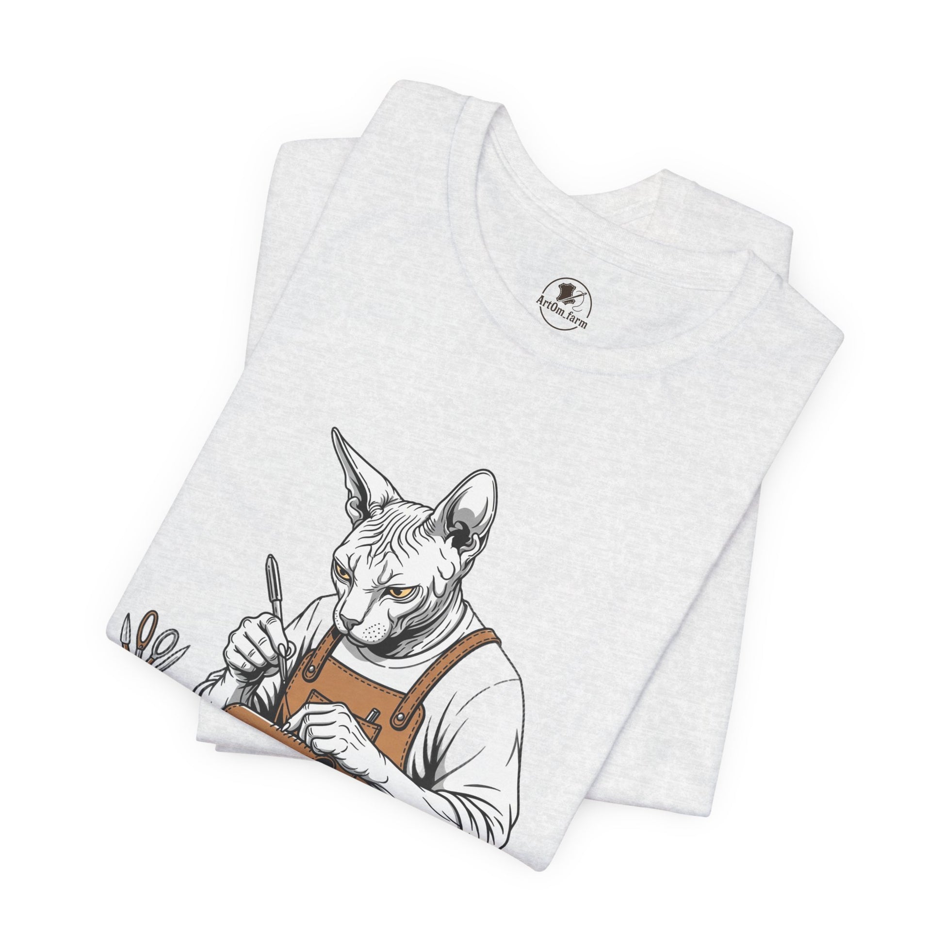 Creative Cat Shirt Unisex Tee, Cute Animal Shirt, Funny Gift for Pet Lovers, Perfect for Art Enthusiasts, Birthday, Casual Wear - ArtOm_farm™ LEATHER