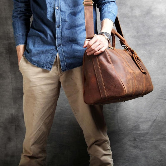 Retro Leather Travel Bag - Crazy Horse Leather Handy Fitness Luggage - ArtOm_farm™ LEATHER
