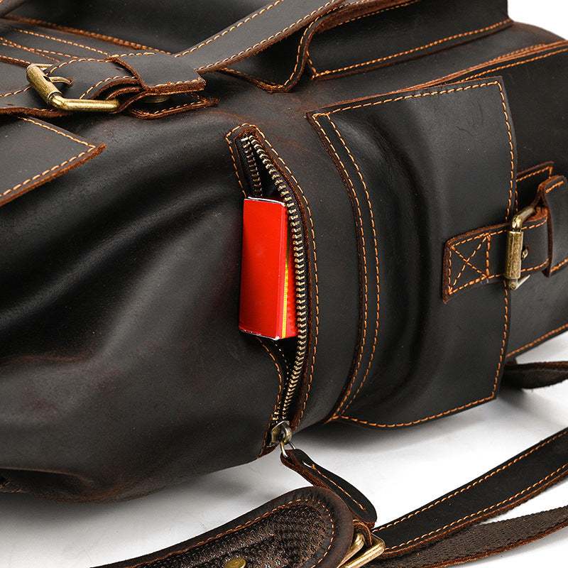 Leather Vintage Backpack - Large Capacity Crazy Horse Design - ArtOm_farm™ LEATHER