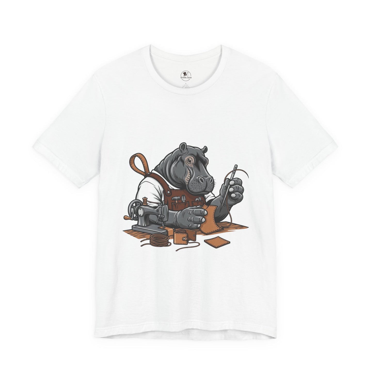 Hippo Sewing T-Shirt - Unique Unisex Tee for Crafters, Fun Animal Lover Shirt, Perfect Birthday Gift - ArtOm_farm™ LEATHER