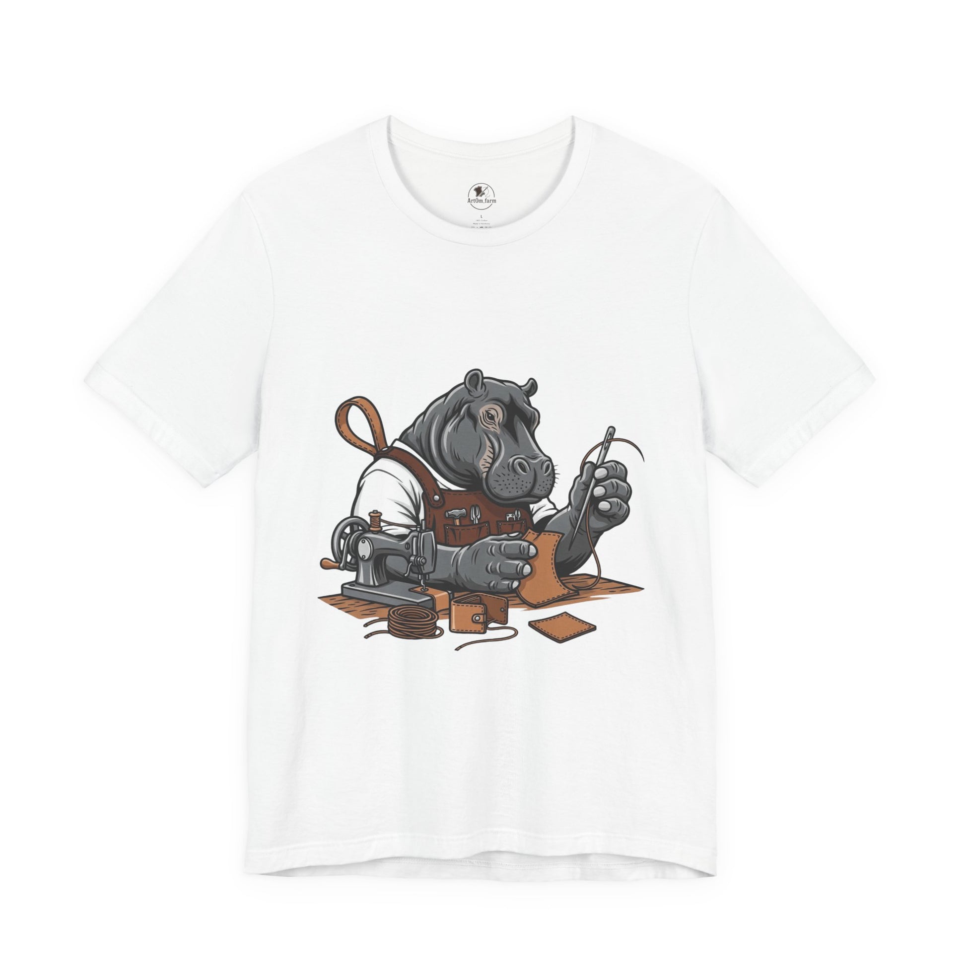 Hippo Sewing T-Shirt - Unique Unisex Tee for Crafters, Fun Animal Lover Shirt, Perfect Birthday Gift - ArtOm_farm™ LEATHER