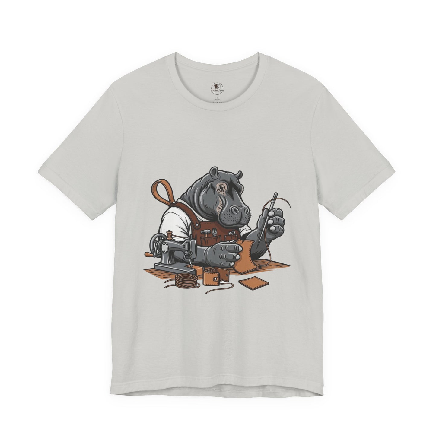 Hippo Sewing T-Shirt - Unique Unisex Tee for Crafters, Fun Animal Lover Shirt, Perfect Birthday Gift - ArtOm_farm™ LEATHER 