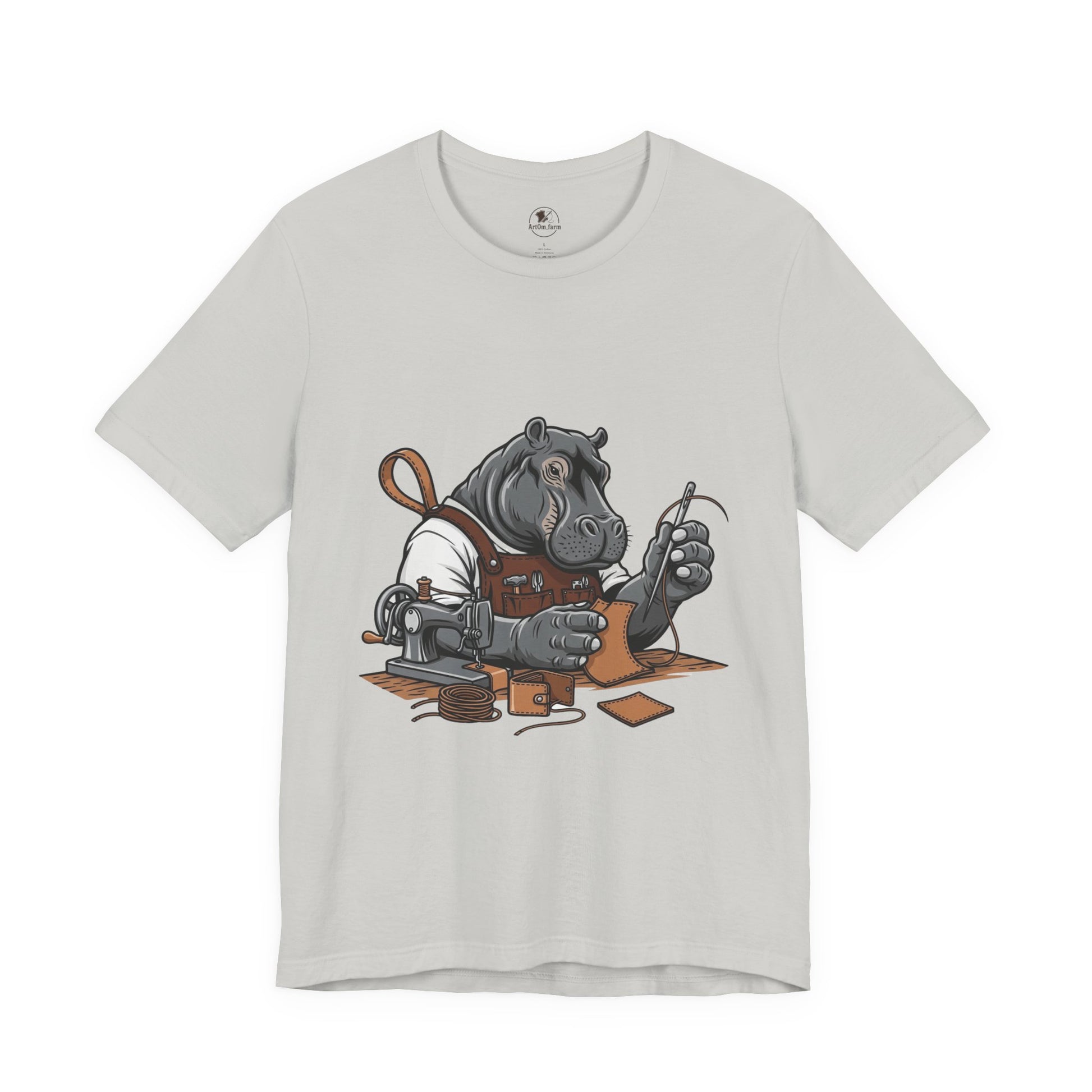 Hippo Sewing T-Shirt - Unique Unisex Tee for Crafters, Fun Animal Lover Shirt, Perfect Birthday Gift - ArtOm_farm™ LEATHER 