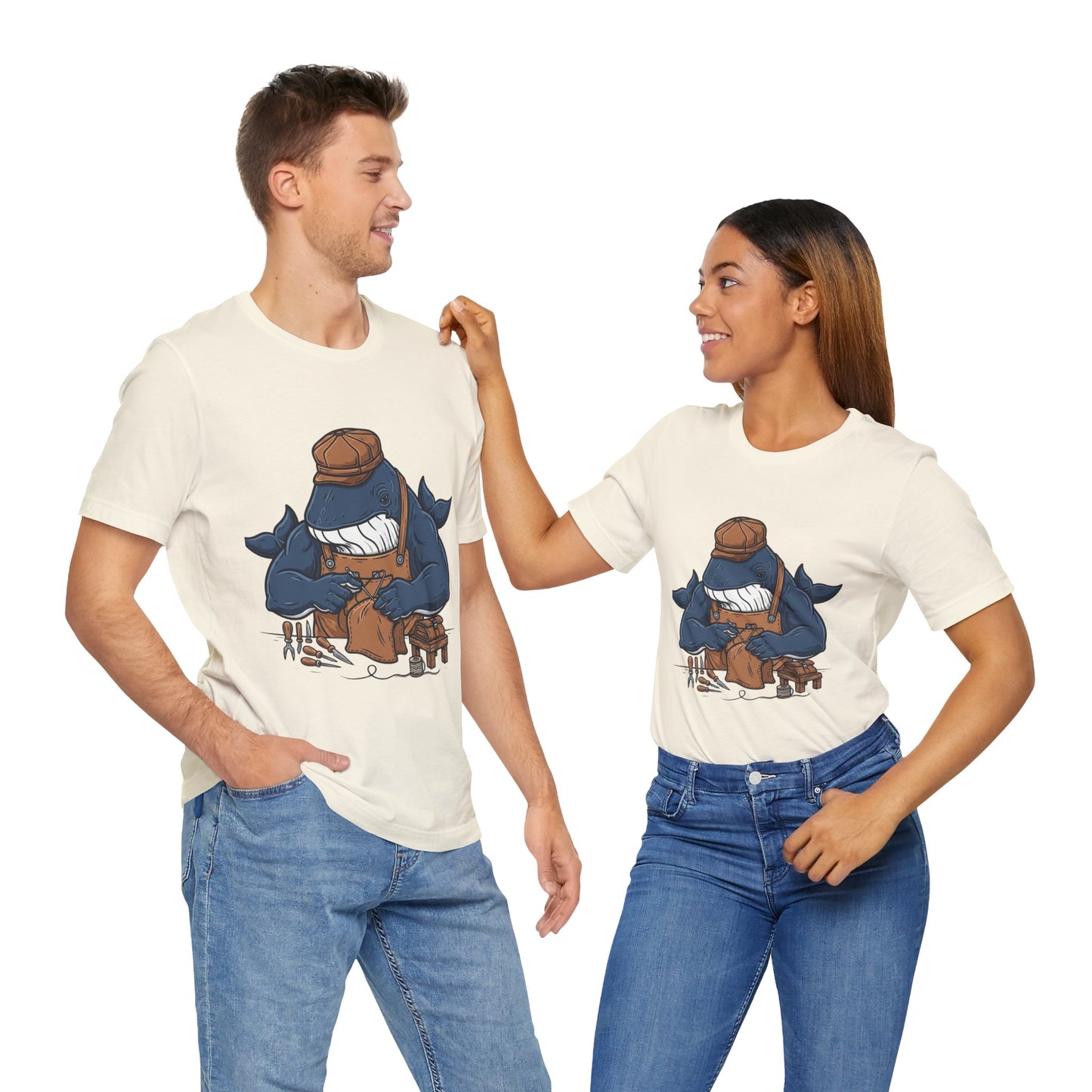 Crafty Shark Tee - Fun Unisex Casual Shirt for Ocean Lovers, Unique Gift Idea and Art Inspired Apparel - ArtOm_farm™ LEATHER 