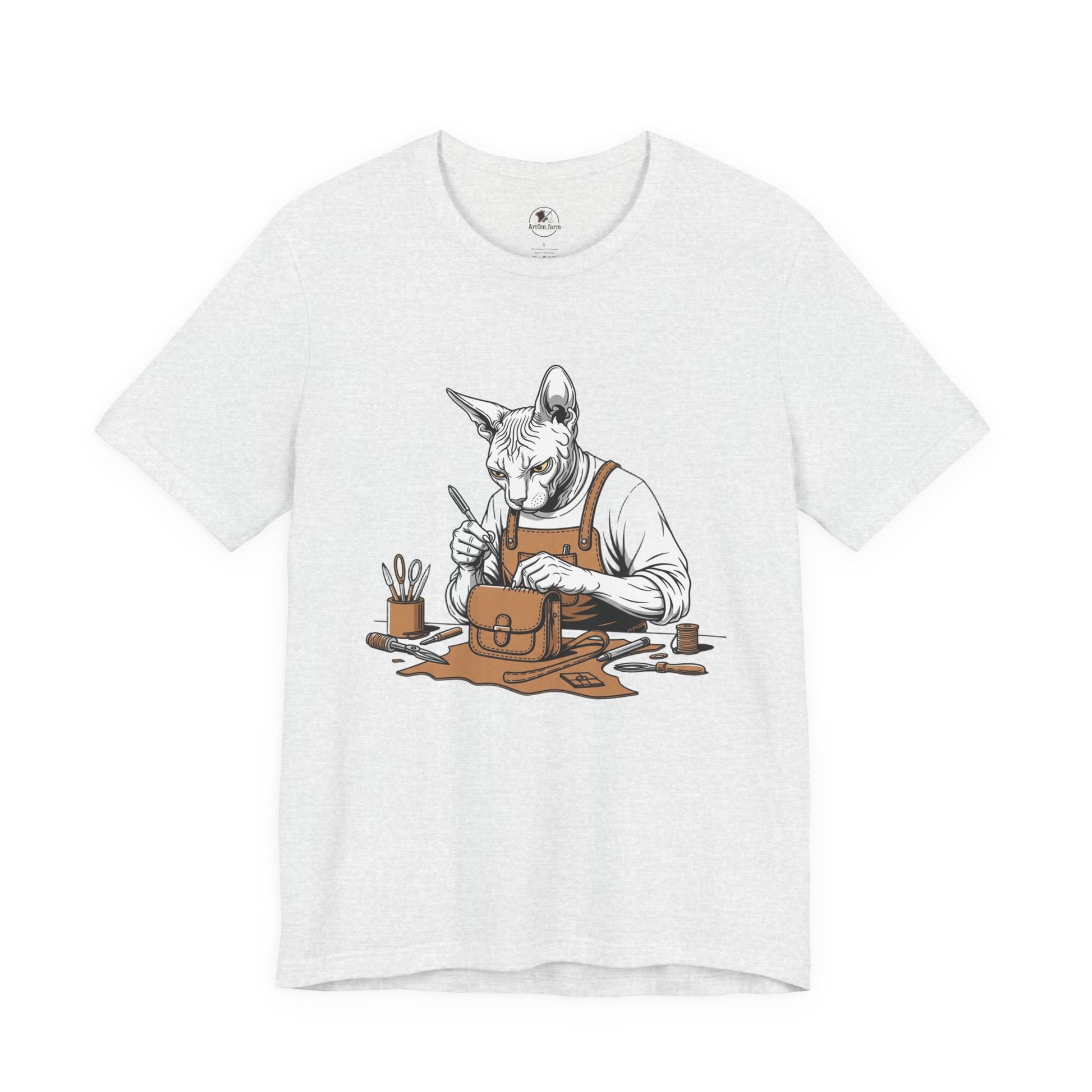 Creative Cat Shirt Unisex Tee, Cute Animal Shirt, Funny Gift for Pet Lovers, Perfect for Art Enthusiasts, Birthday, Casual Wear - ArtOm_farm™ LEATHER