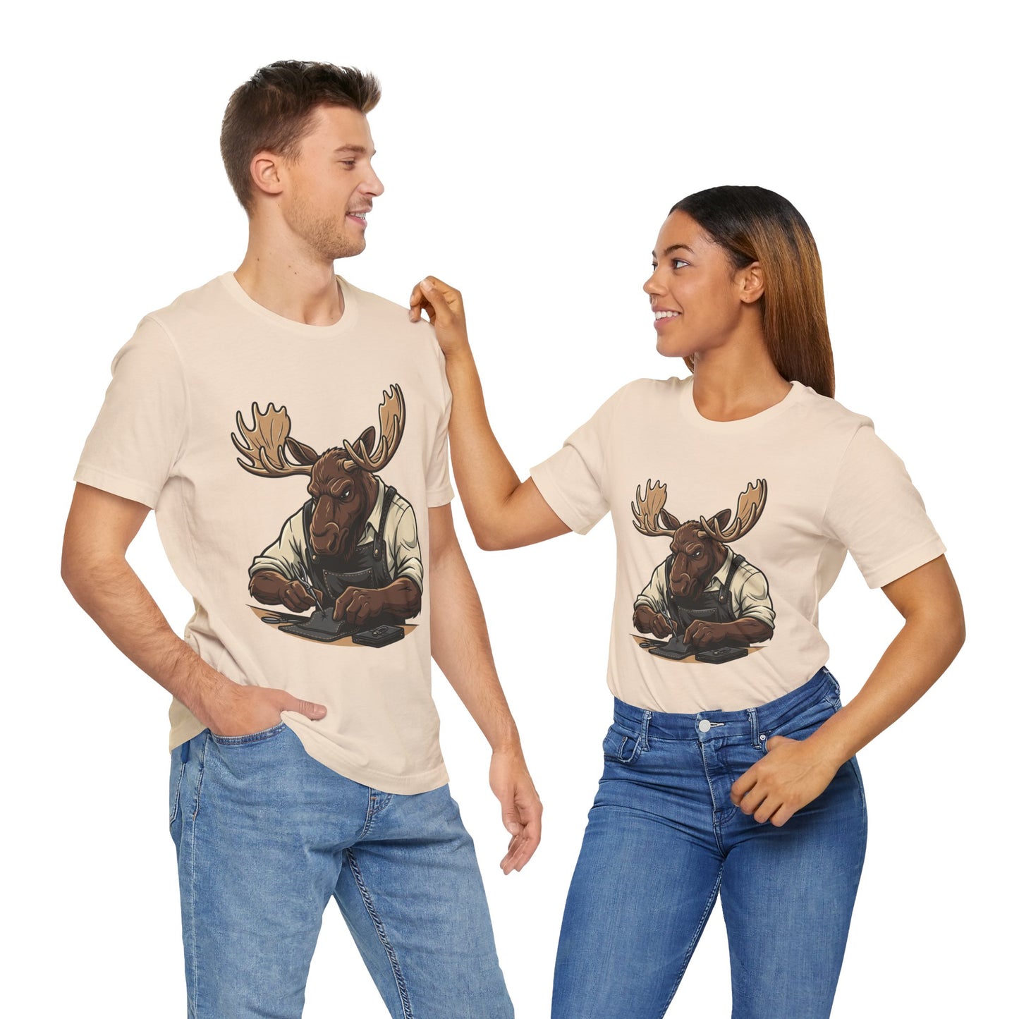 Moose Graphic Tee - Funny Animal Shirt for Nature Lovers, Unique Casual Outfit in Woodland Style - ArtOm_farm™ LEATHER 